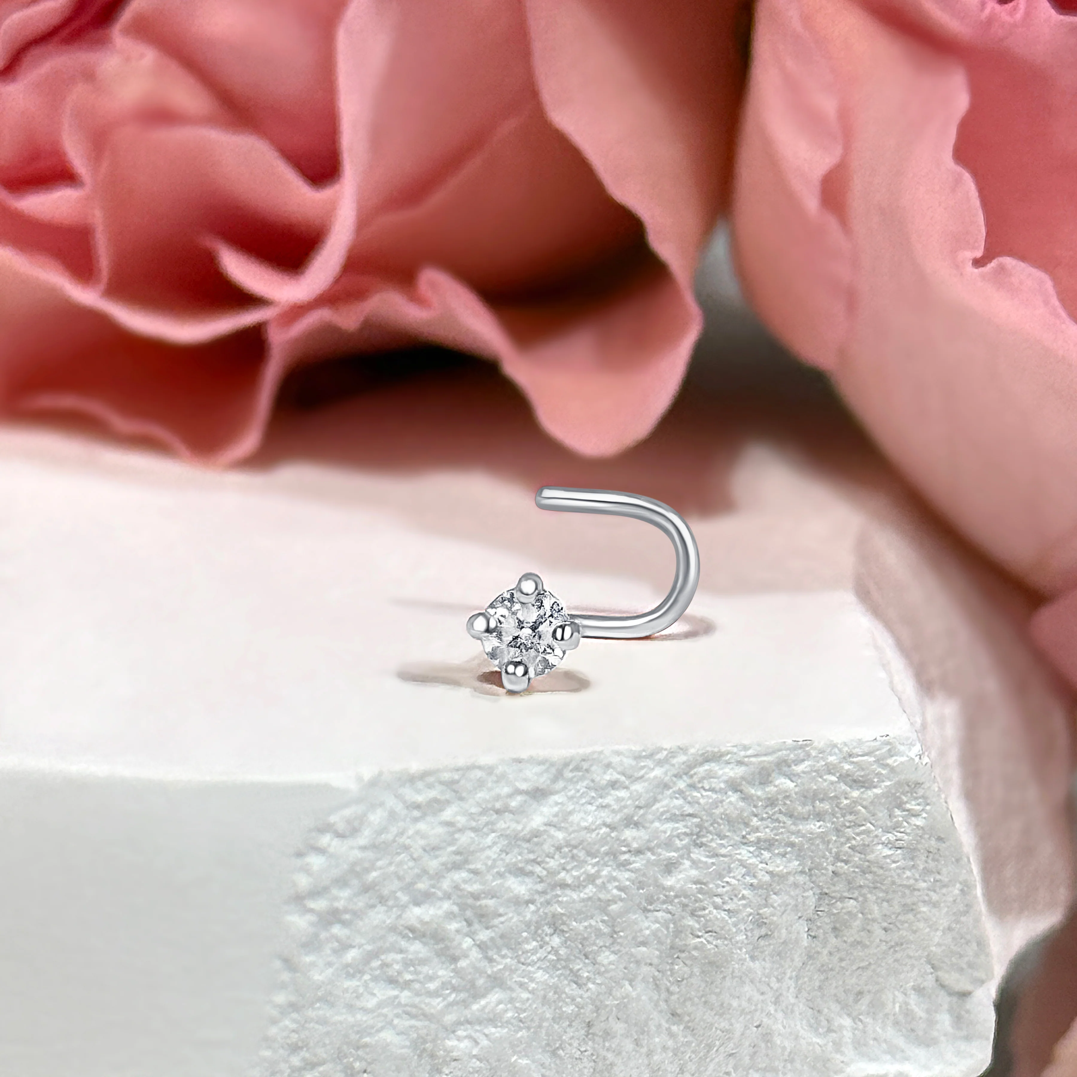 Diamond Solitaire Nose Pin in 14k White Gold - Image 4