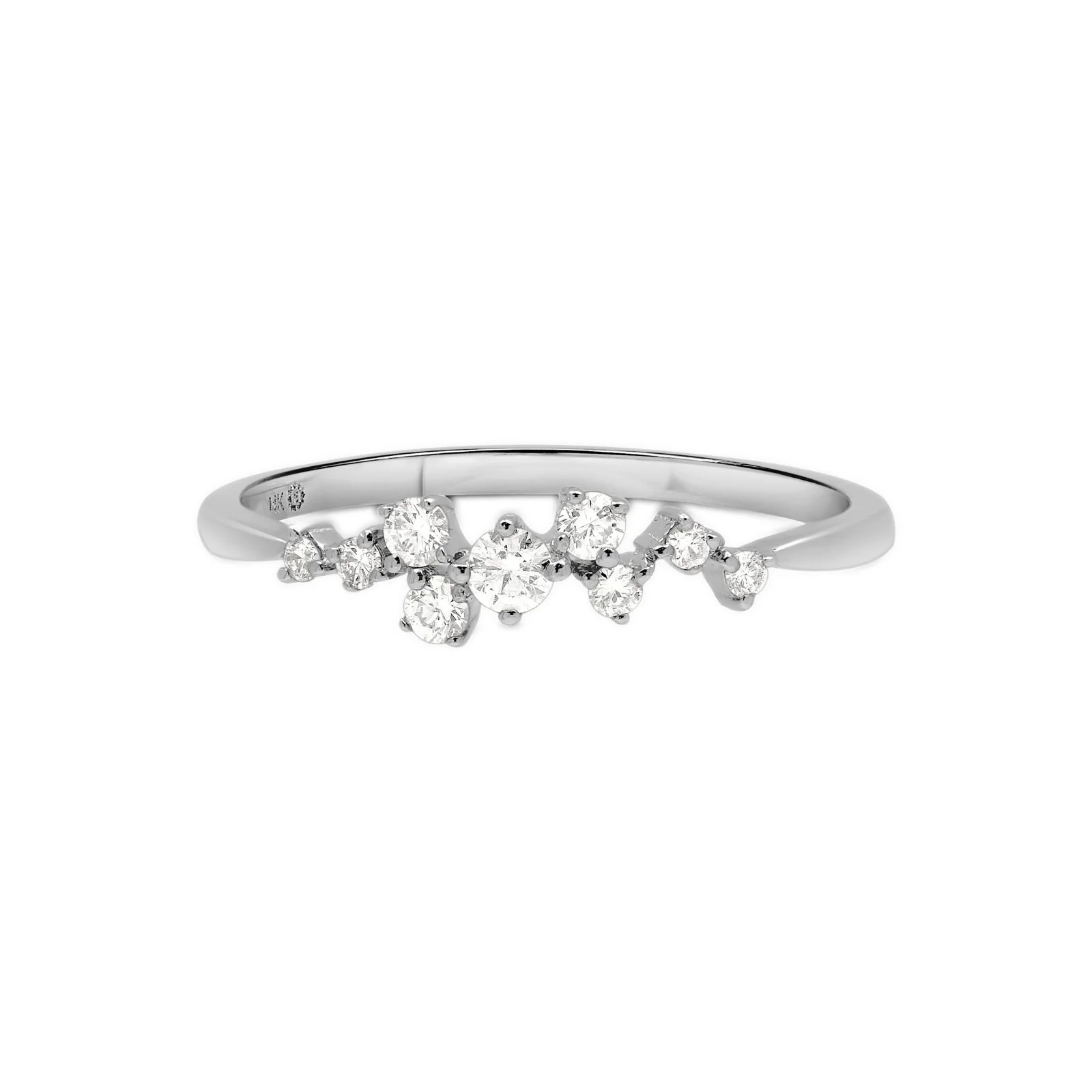 Diamond Cluster Half-Eternity Band in Solid 14k White Gold