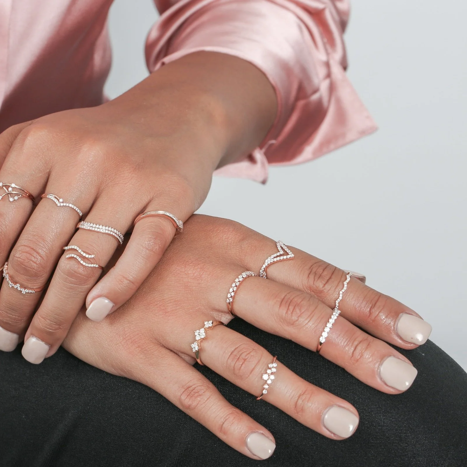 Diamond Cluster Half-Eternity Band in Solid 14k White Gold - Image 2
