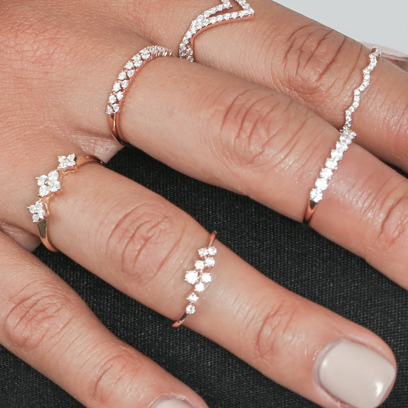 Diamond Cluster Half-Eternity Band in Solid 14k White Gold - Image 3