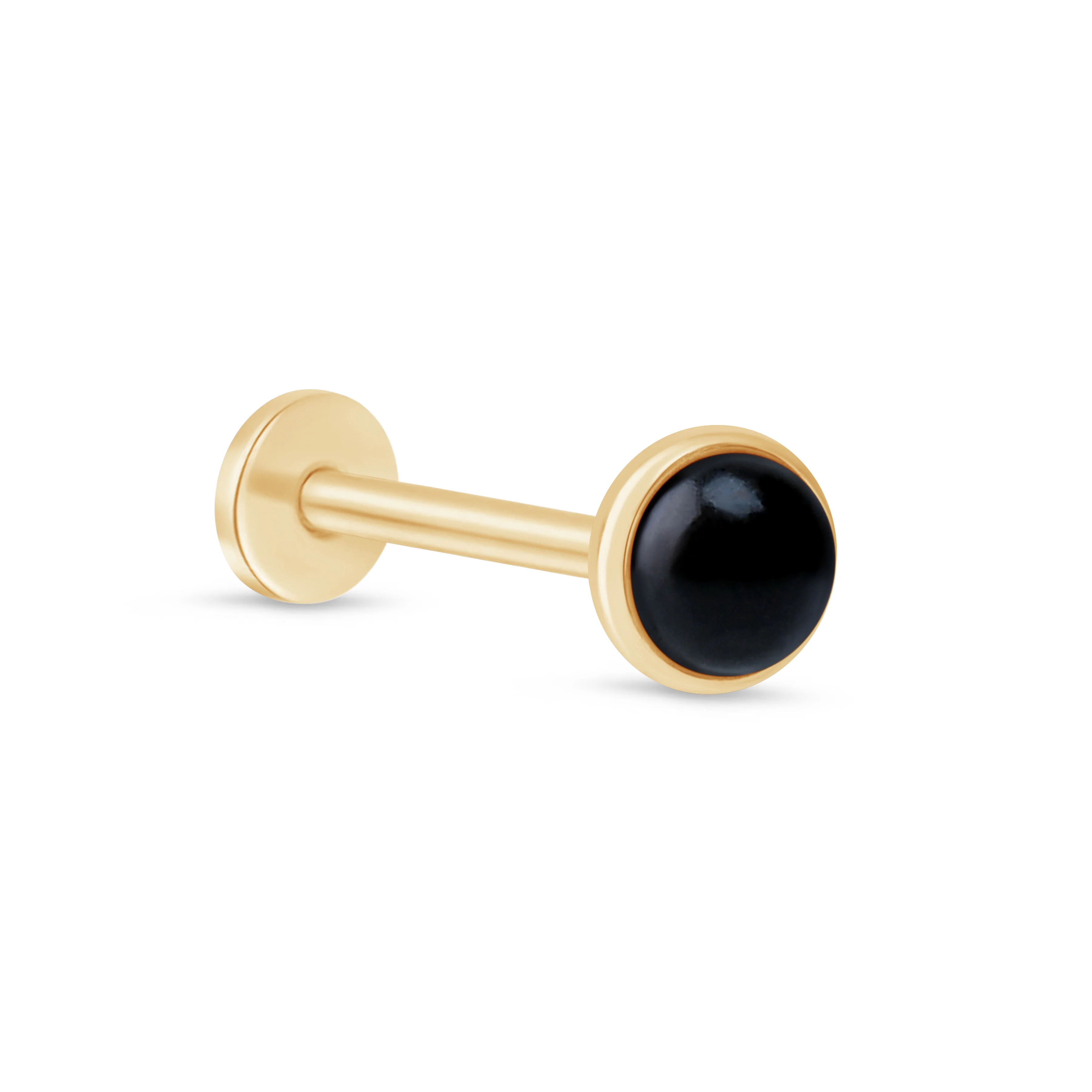 Yellow Gold Round Cabochon Black Onyx Flat Back Studs