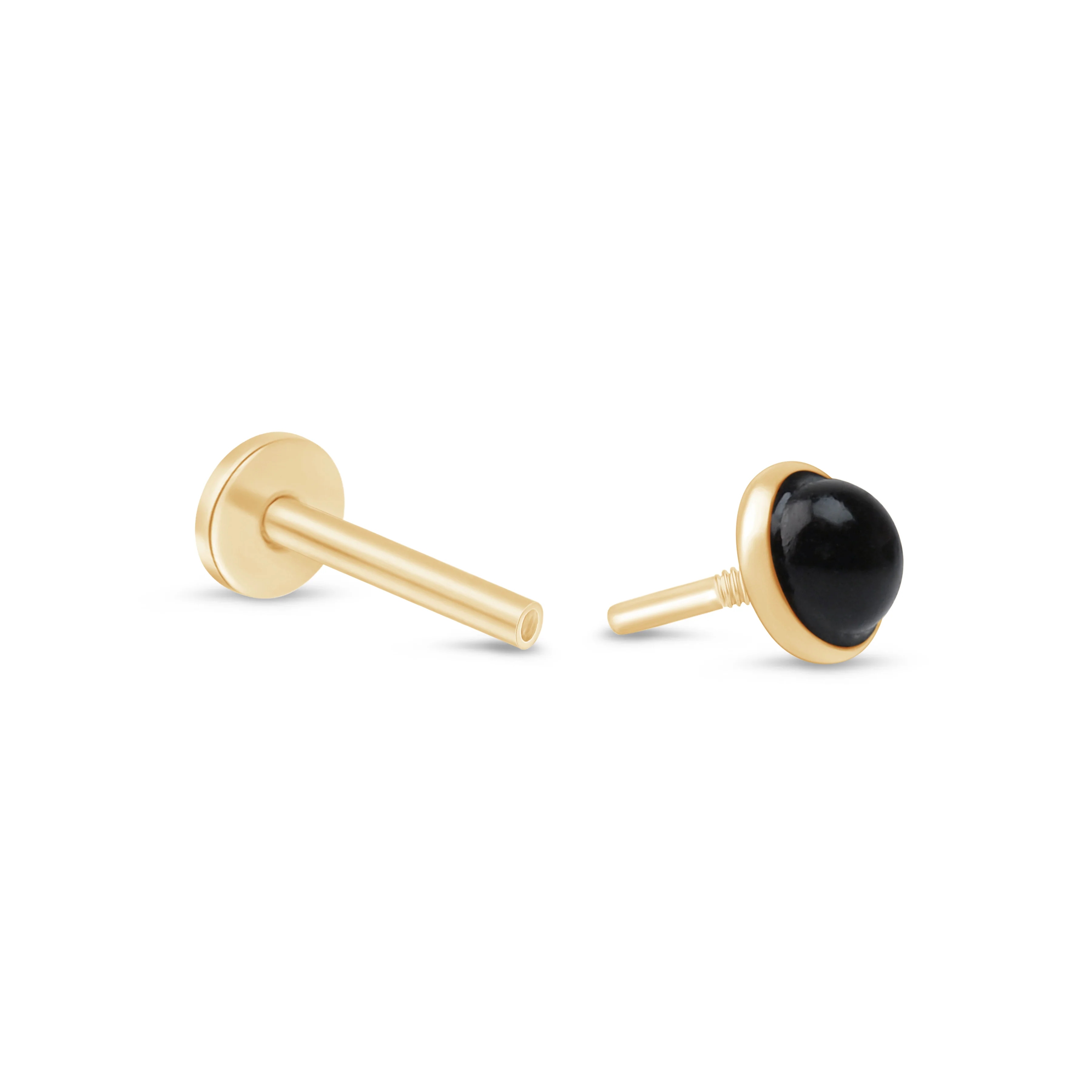 Yellow Gold Round Cabochon Black Onyx Flat Back Studs - Image 3