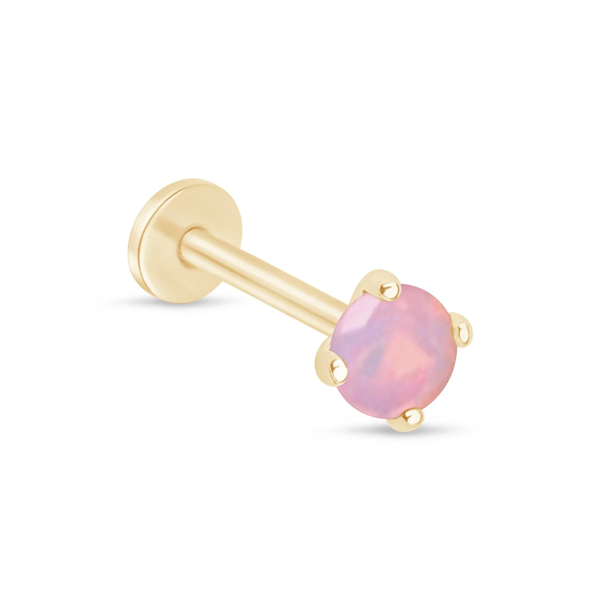 Yellow Gold Pink Opal Flat Back Threaded Stud Earring
