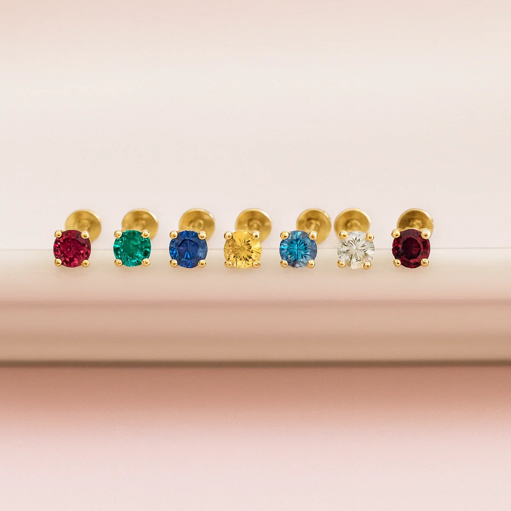Yellow Gold Citrine Cartilage Flat Back Stud Earring - Image 7