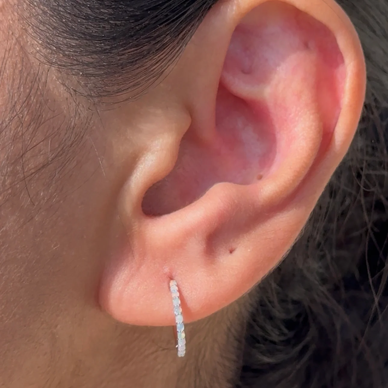 White Gold Opal Cartilage Hoop - Image 2