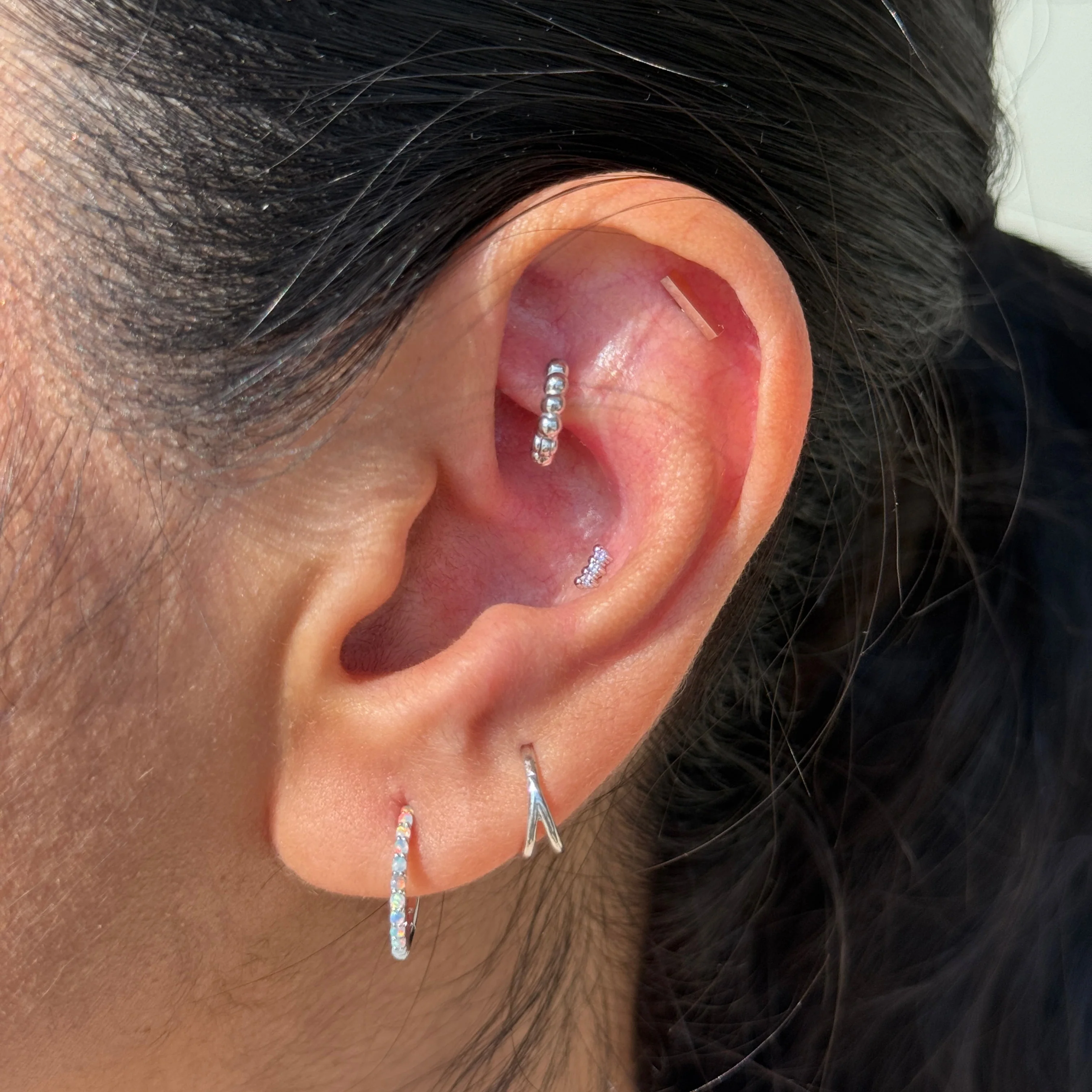 White Gold Opal Cartilage Hoop - Image 4