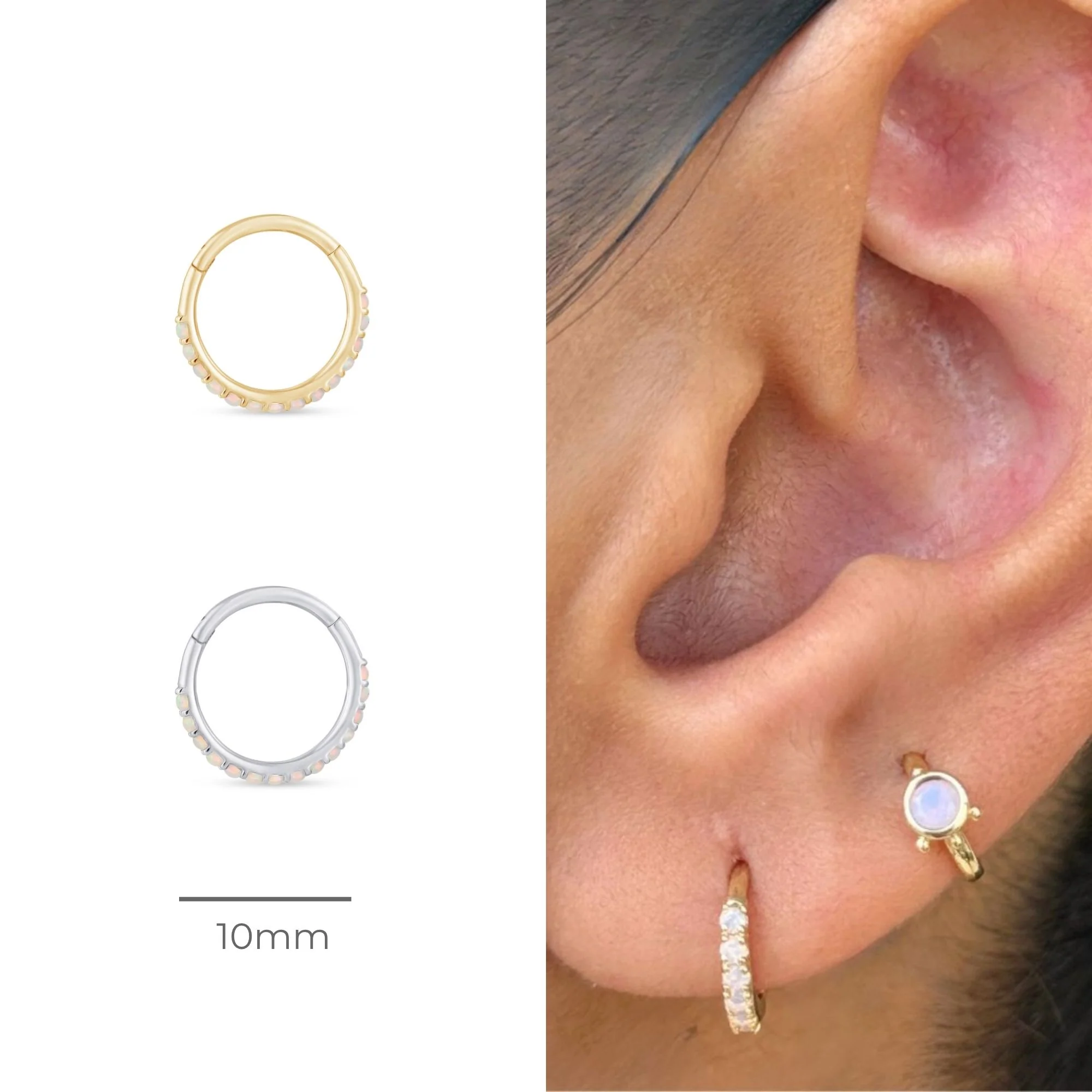 White Gold Opal Cartilage Hoop - Image 6