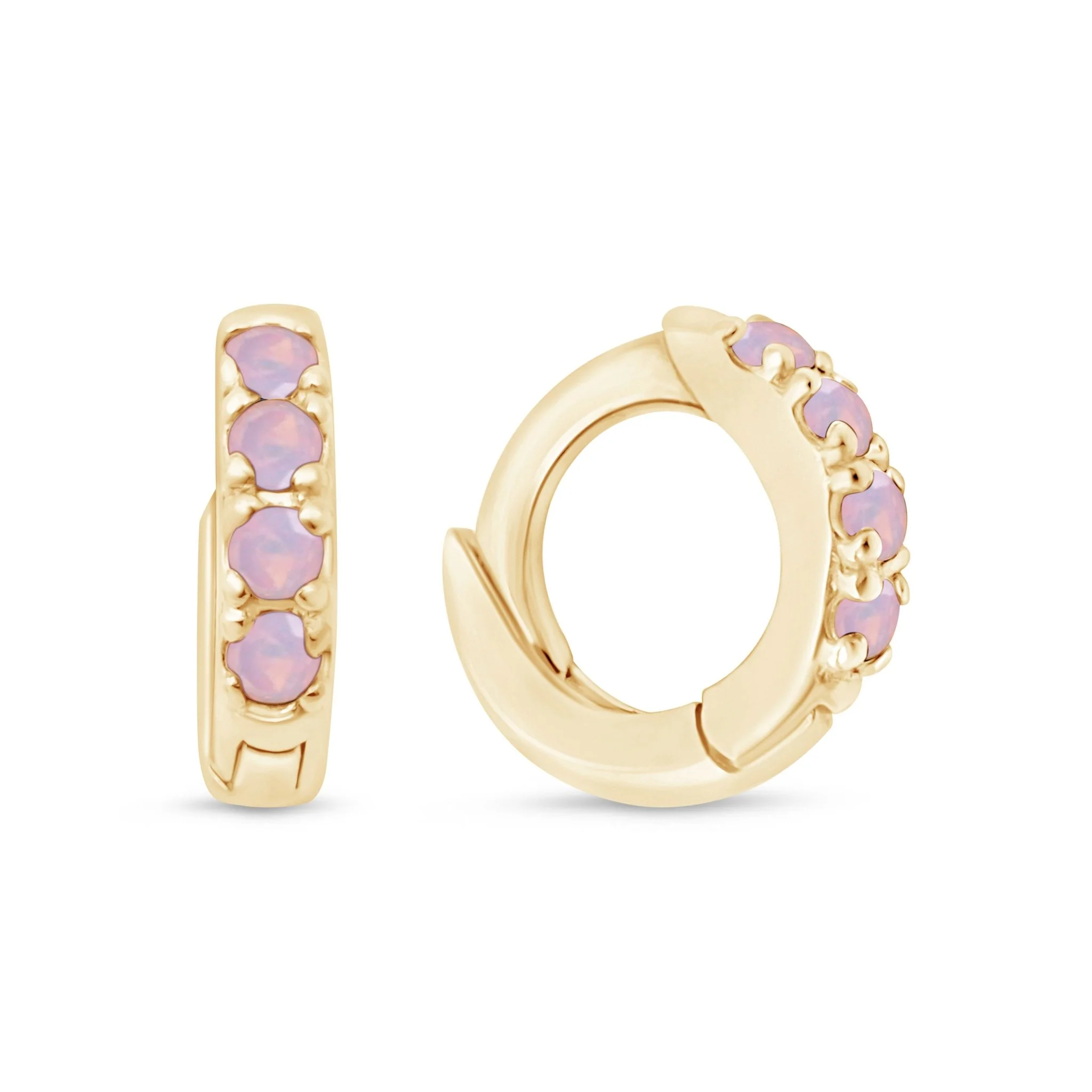 Yellow Gold Opal Pavé Huggie Hoop - Image 13