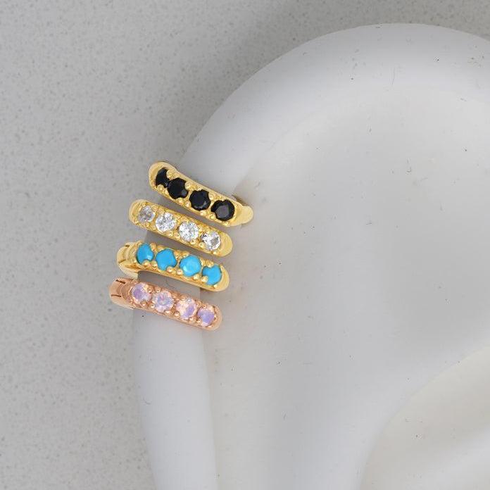 Rose Gold Opal Studded Huggie Hoop - Image 5