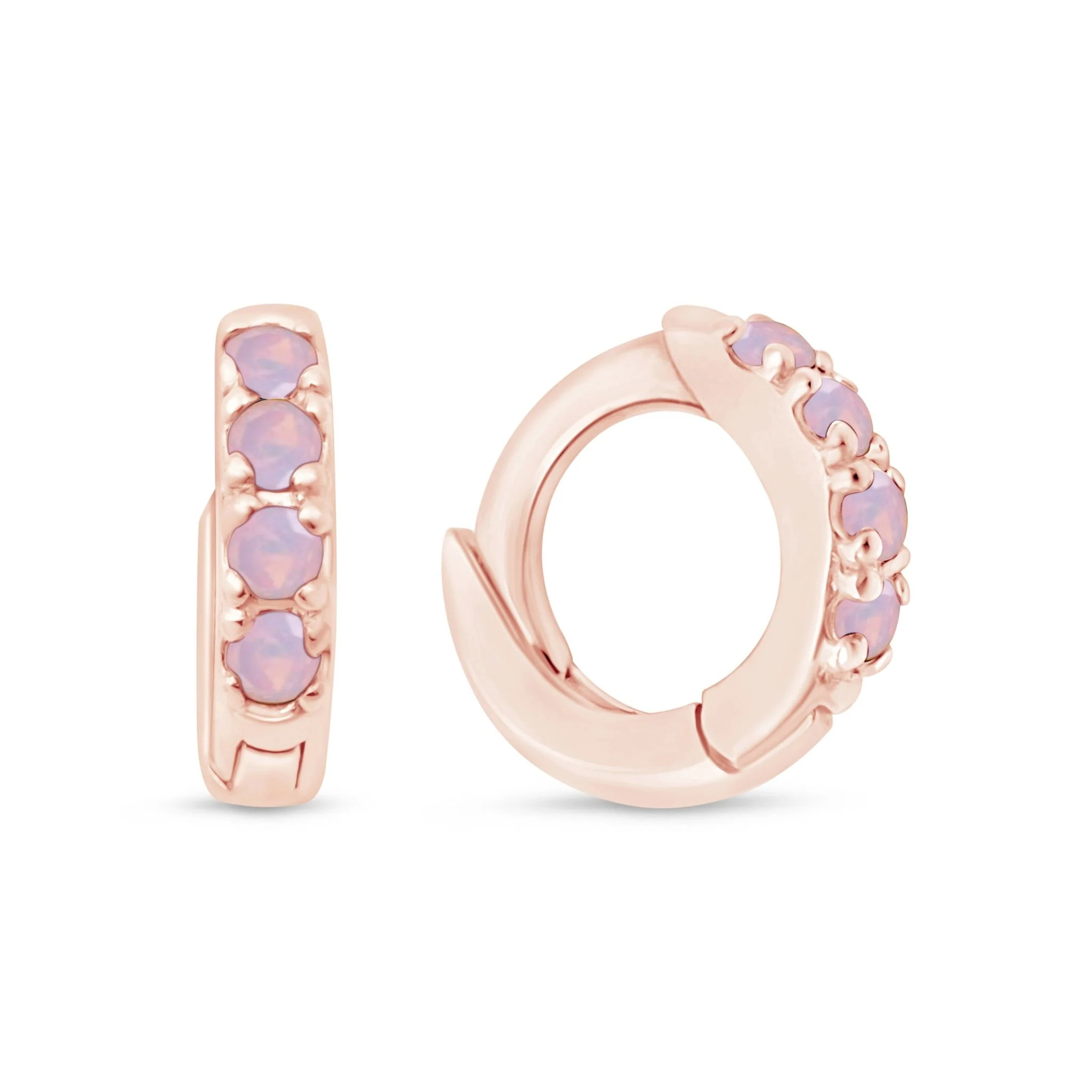 Rose Gold Opal Studded Huggie Hoop - Image 8