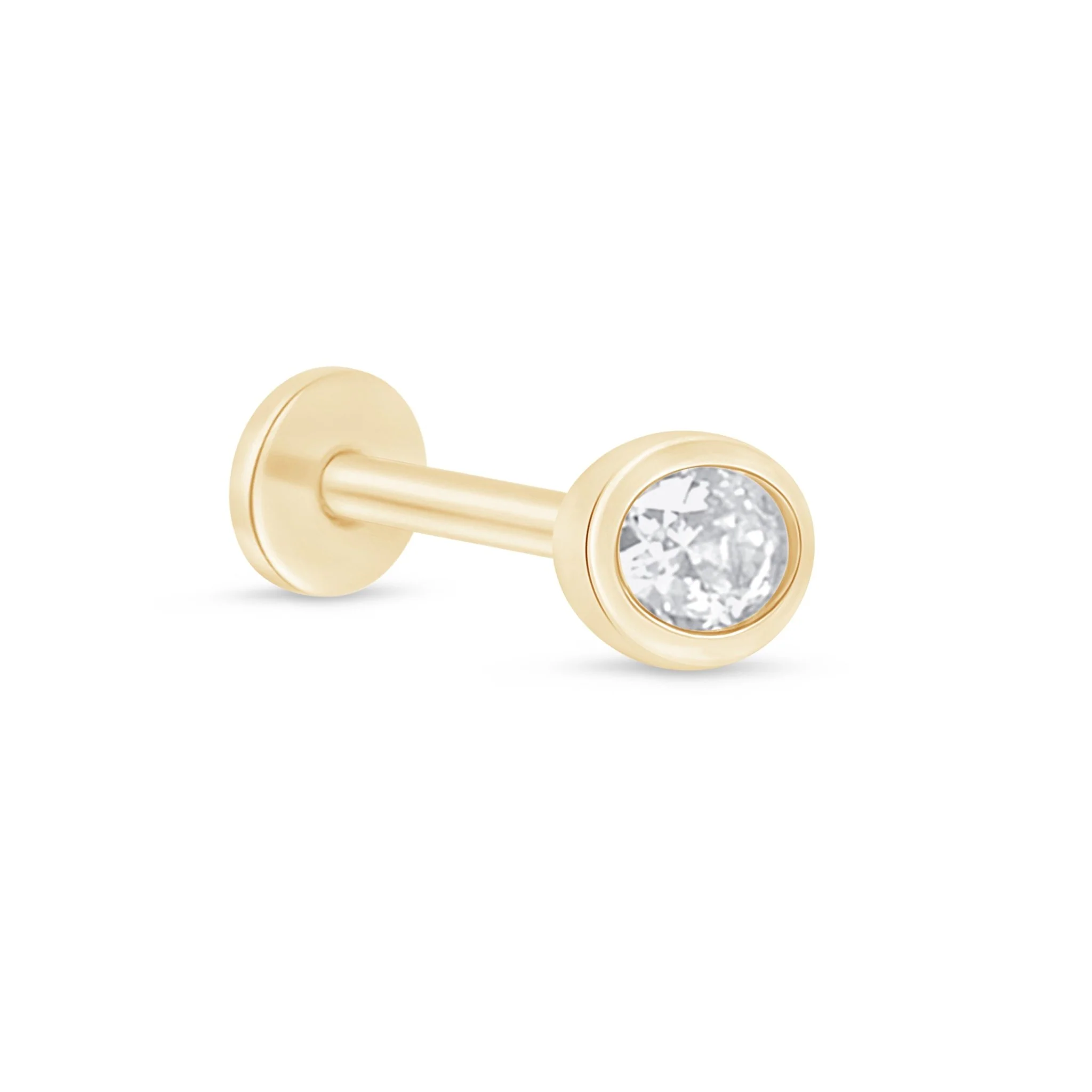 Yellow Gold Bezel Oval Gemstone Flat Back Stud Earring