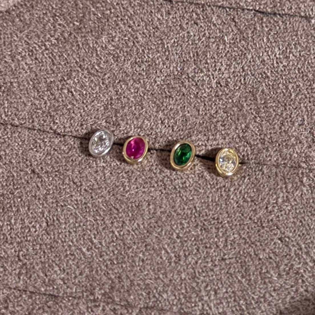 Yellow Gold Bezel Oval Gemstone Flat Back Stud Earring - Image 4