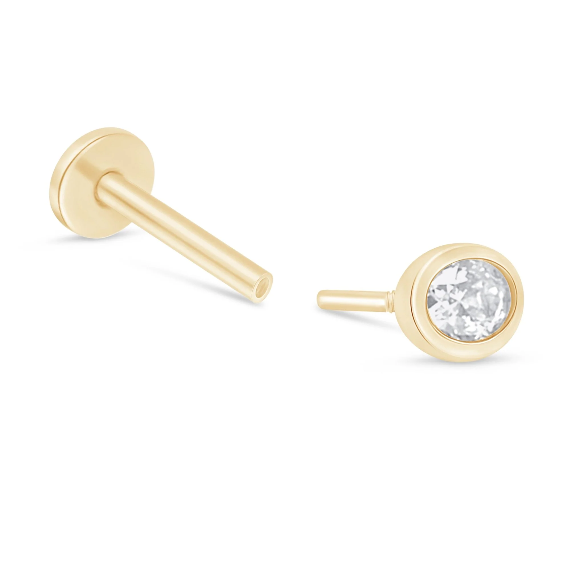 Yellow Gold Bezel Oval Gemstone Flat Back Stud Earring - Image 8
