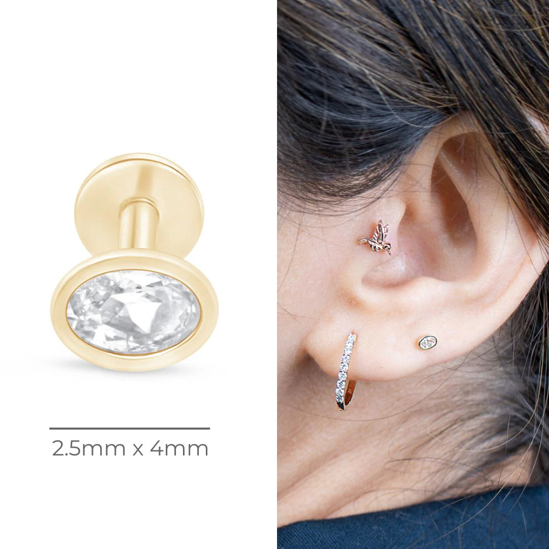 Yellow Gold Bezel Oval Gemstone Flat Back Stud Earring - Image 9