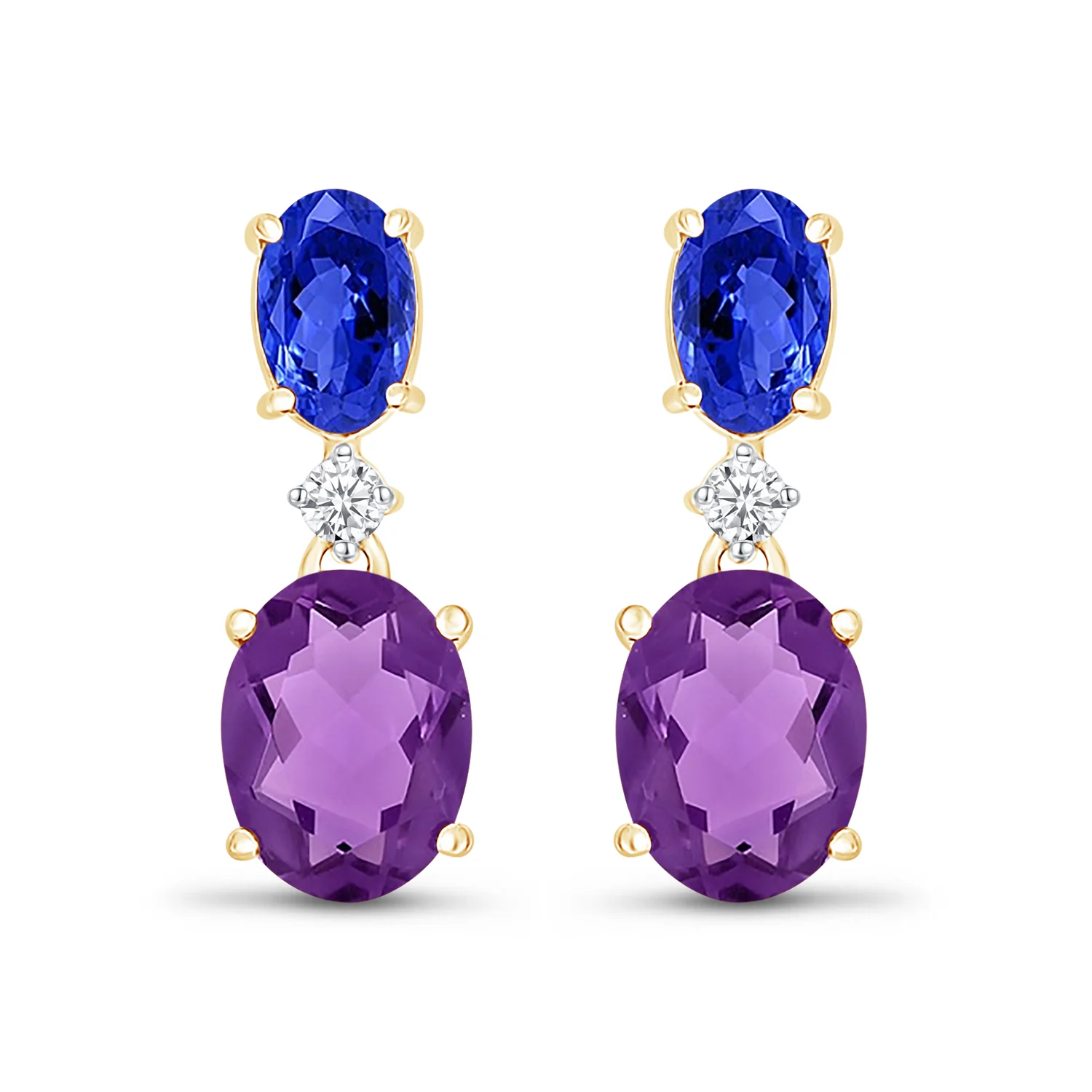 Yellow Gold Oval Sapphire Amethyst Dangle Earring - Image 7