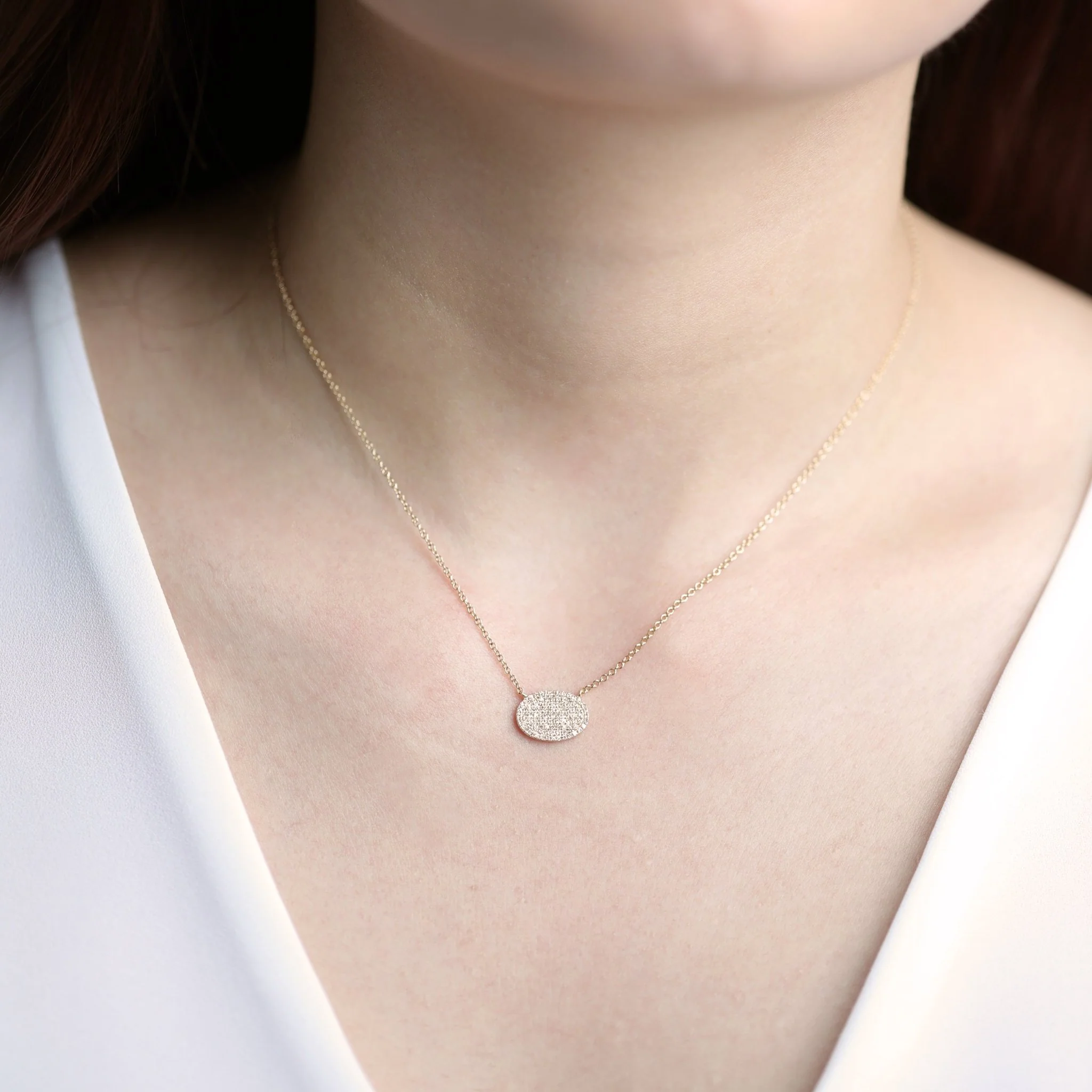 Yellow Gold Oval Diamond Station Necklace - Image 3