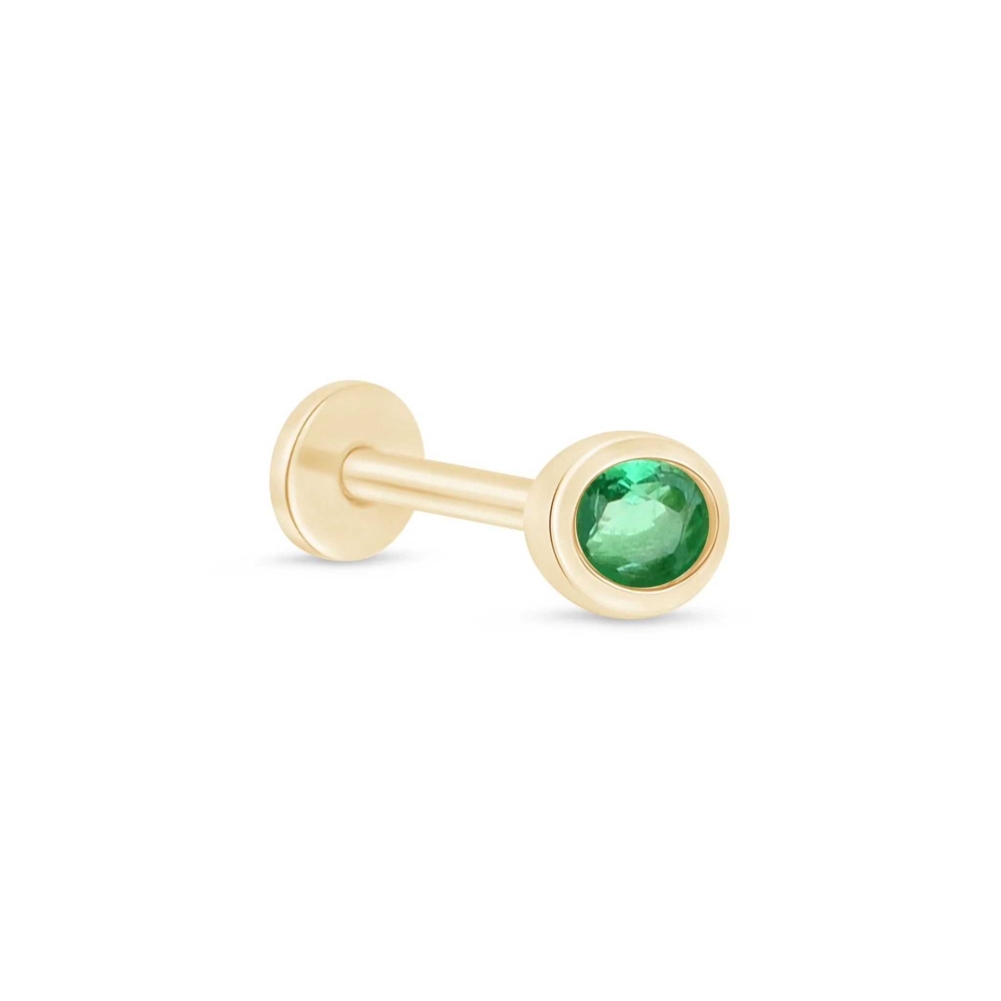 Yellow Gold Oval Emerald Bezel Set Flat Back Earring