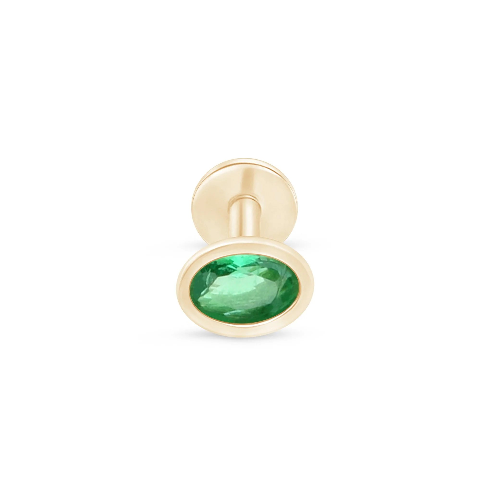 Yellow Gold Oval Emerald Bezel Set Flat Back Earring - Image 6