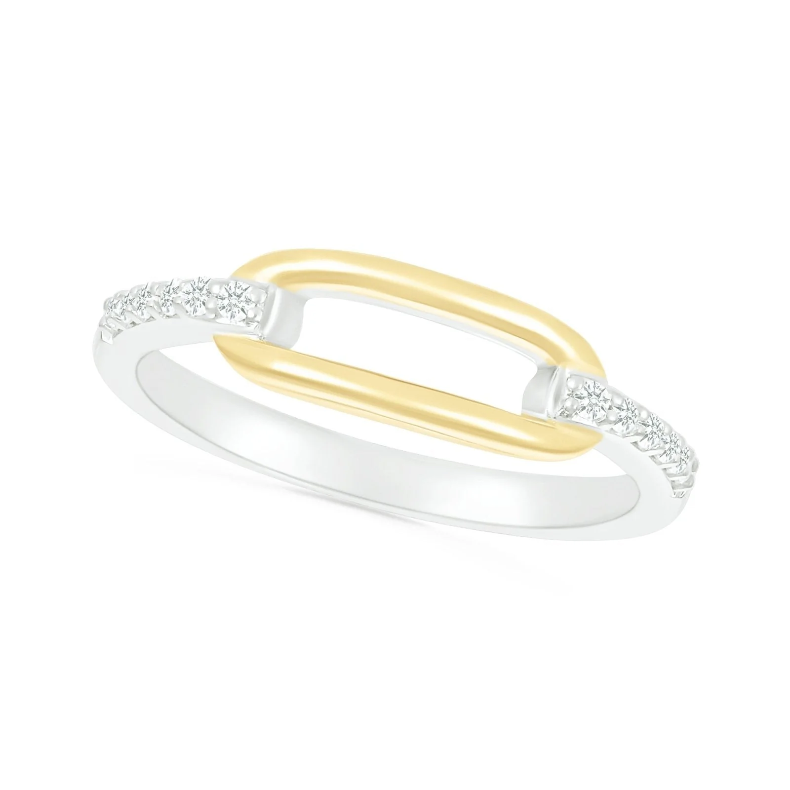 Gold Paperclip Link Ring with Diamonds in Solid 10k Yellow Gold
