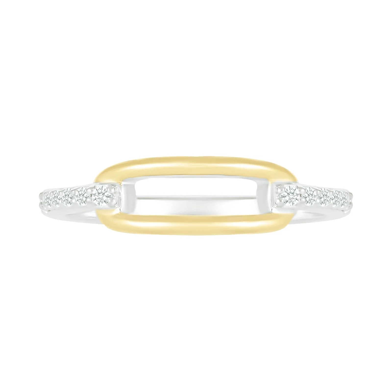Gold Paperclip Link Ring with Diamonds in Solid 10k Yellow Gold - Image 3
