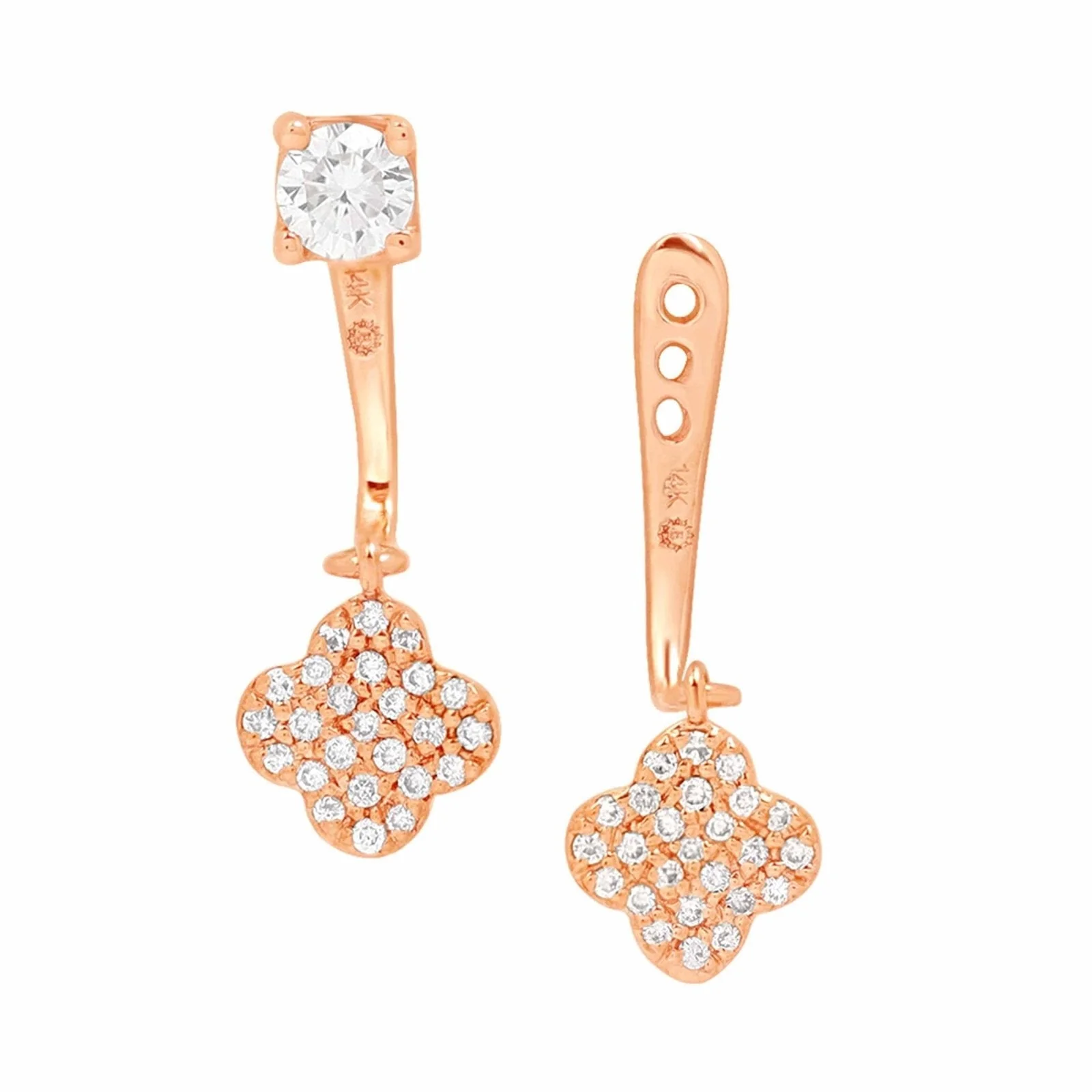 Rose Gold Diamond Clover Ear Jacket Stud