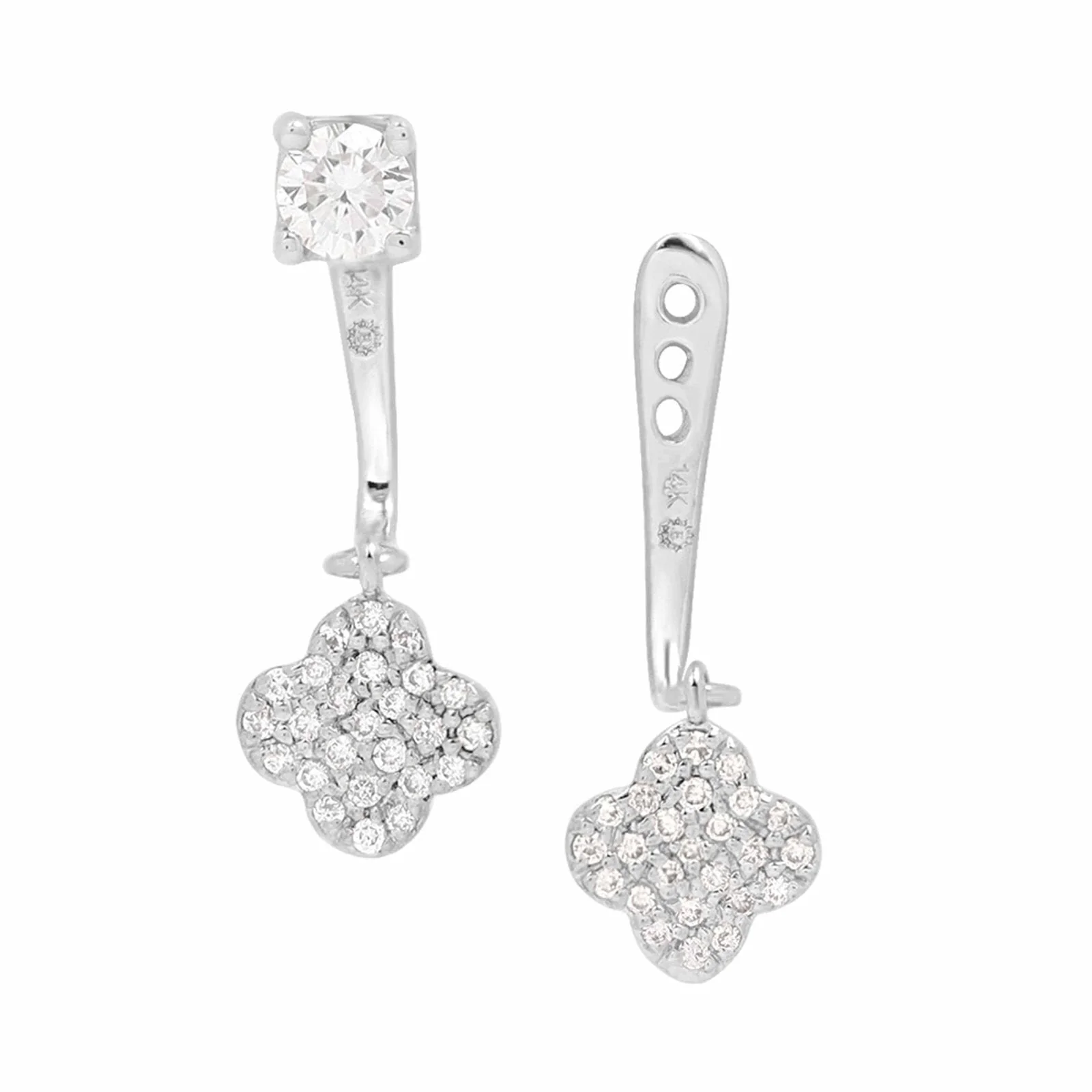 White Gold Diamond Clover Ear Jacket Stud