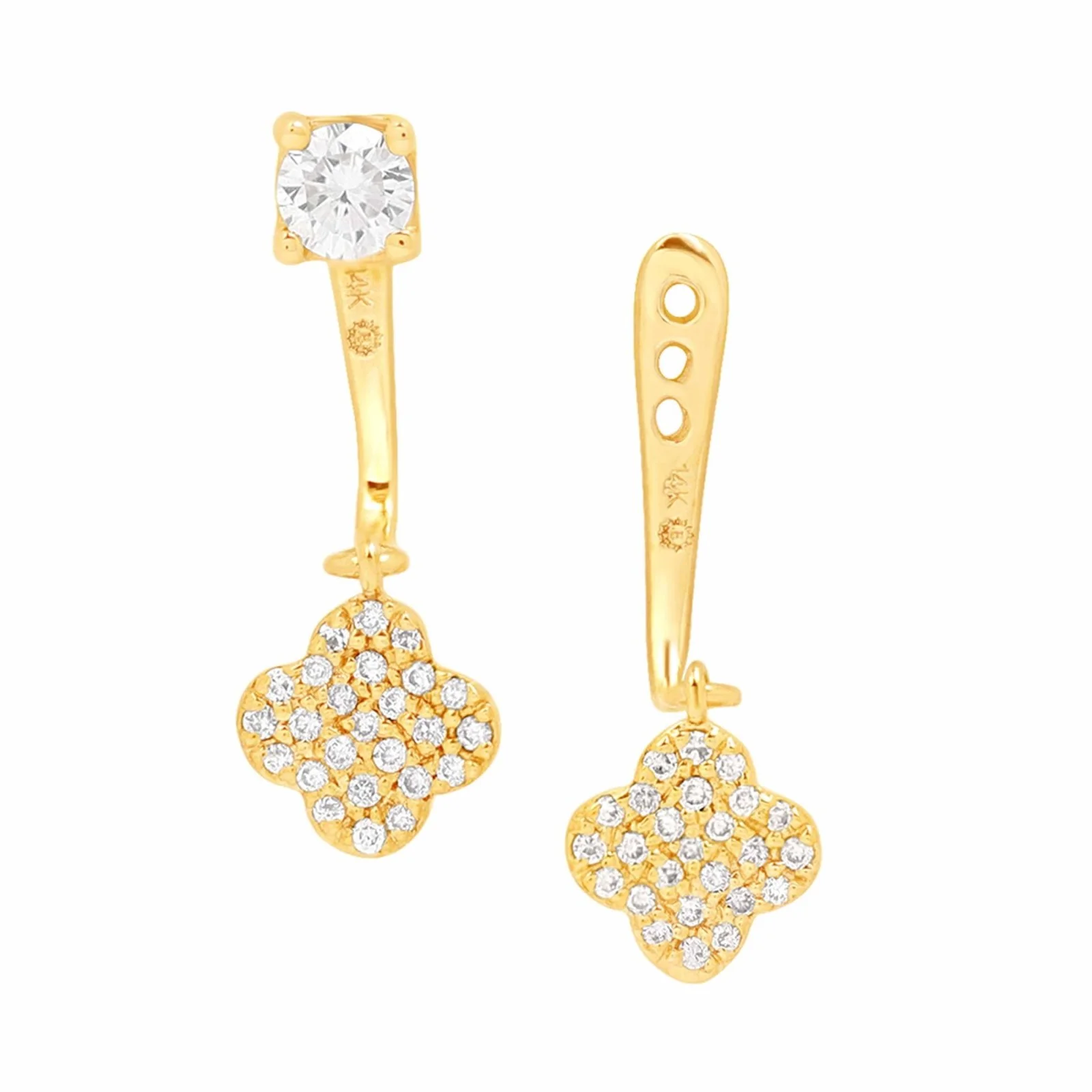 Yellow Gold Diamond Clover Screw Back