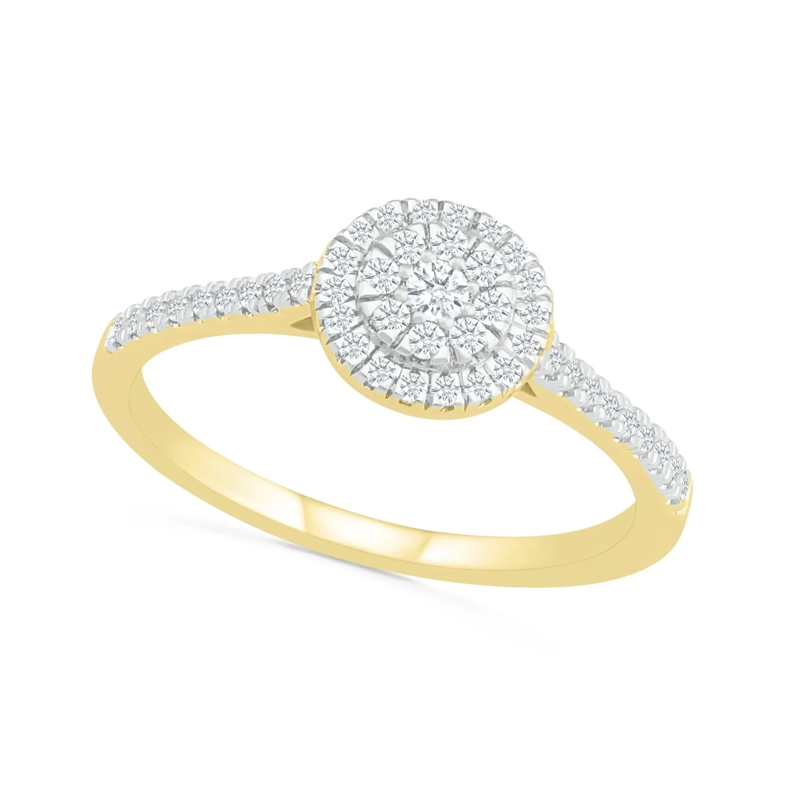 Diamond Round Illusion Ring with Diamond Halo in Solid 10k Yellow Gold