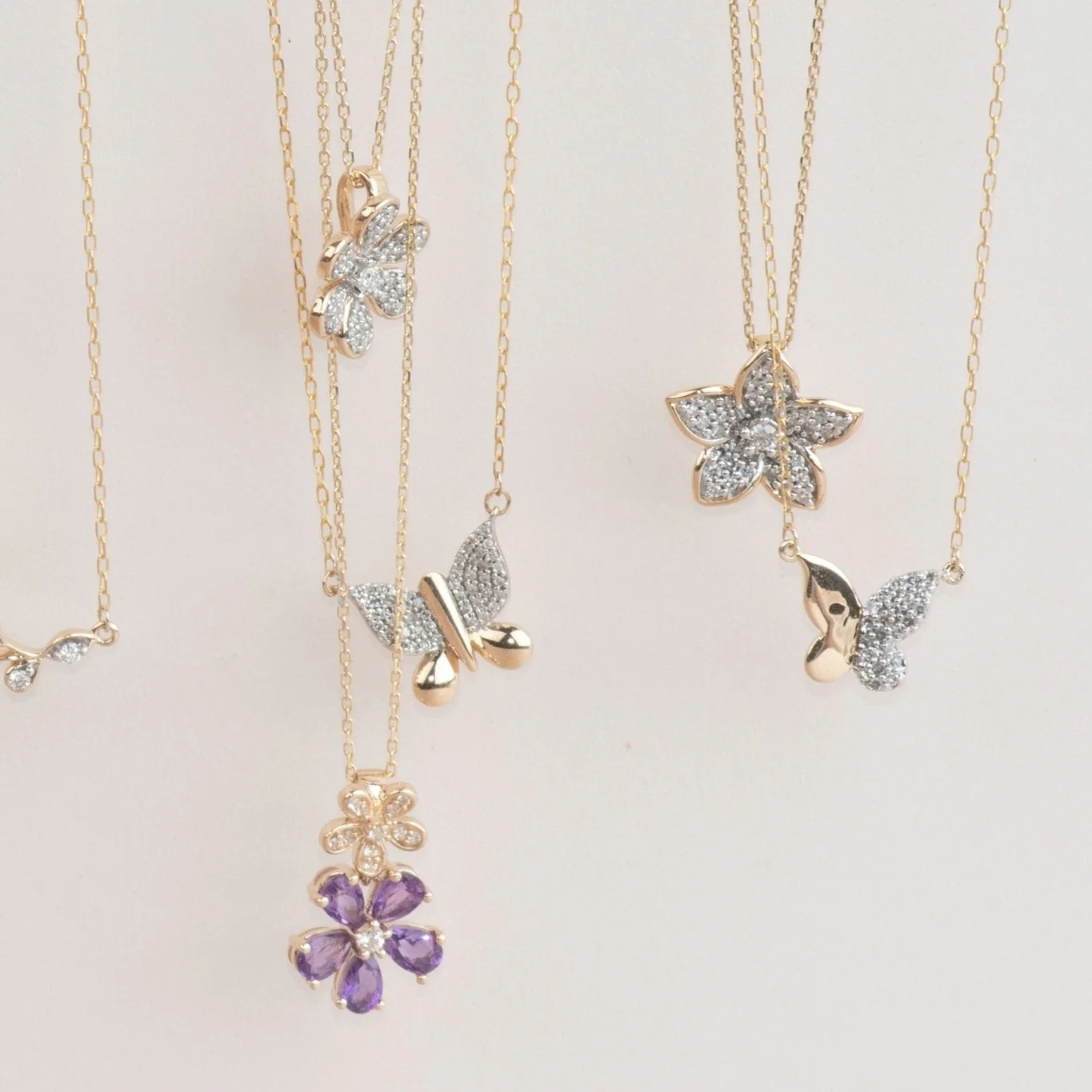 Yellow Gold Five-Flower Diamond Petal Necklace - Image 2