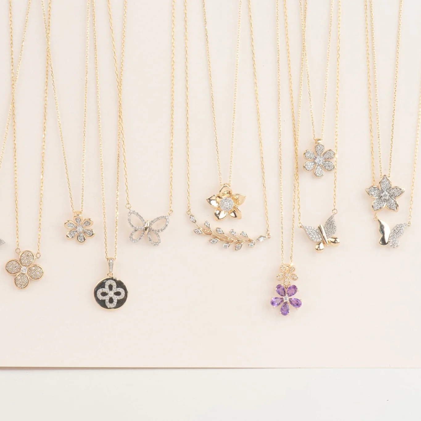 Yellow Gold Five-Flower Diamond Petal Necklace - Image 3