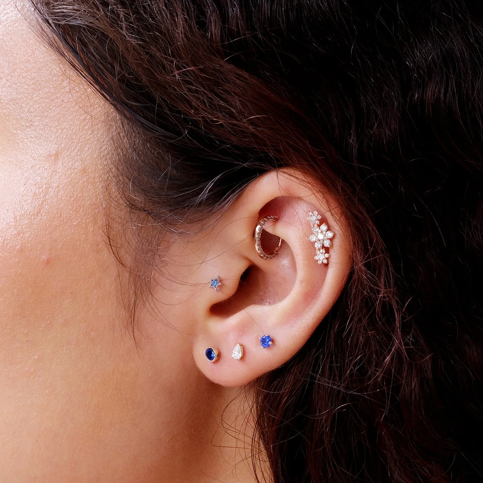 Rose Gold Gemstone Studded Eternity Clicker Hoop - Image 11
