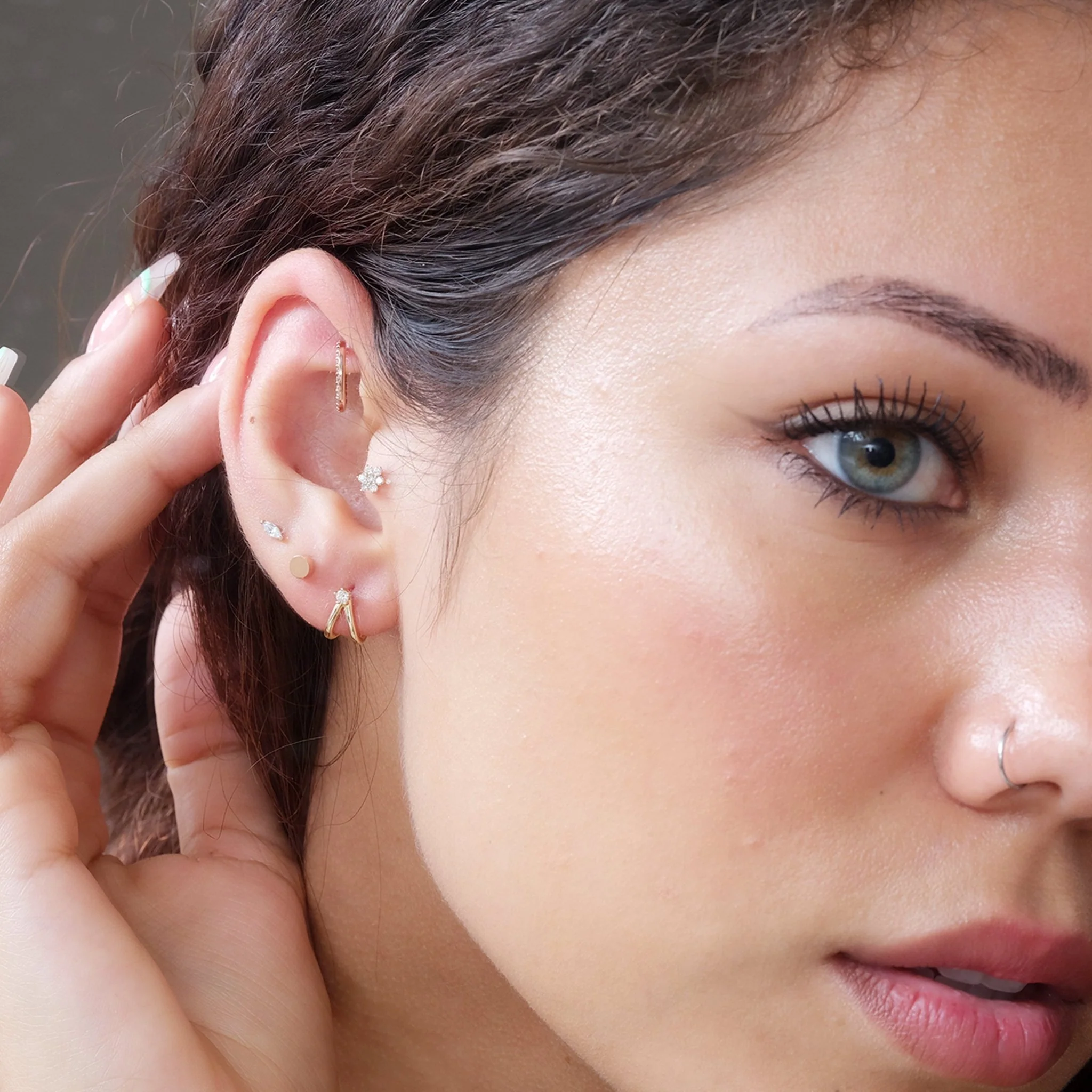 Rose Gold Gemstone Studded Eternity Clicker Hoop - Image 13