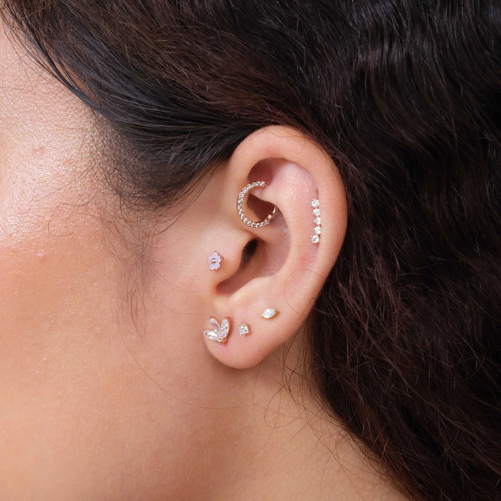 Rose Gold Gemstone Studded Eternity Clicker Hoop - Image 8