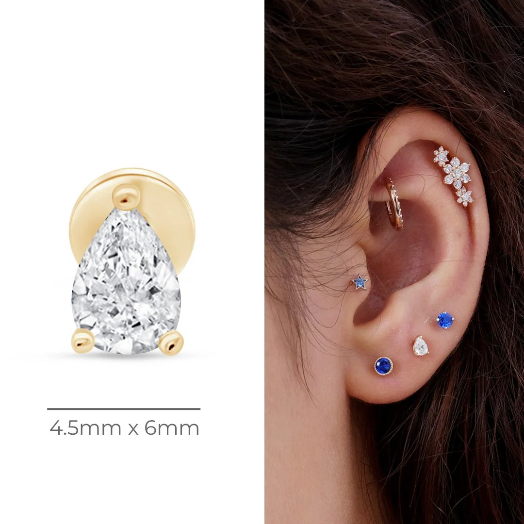 Yellow Gold Pear Gemstone Flat Back Stud Earring - Image 12
