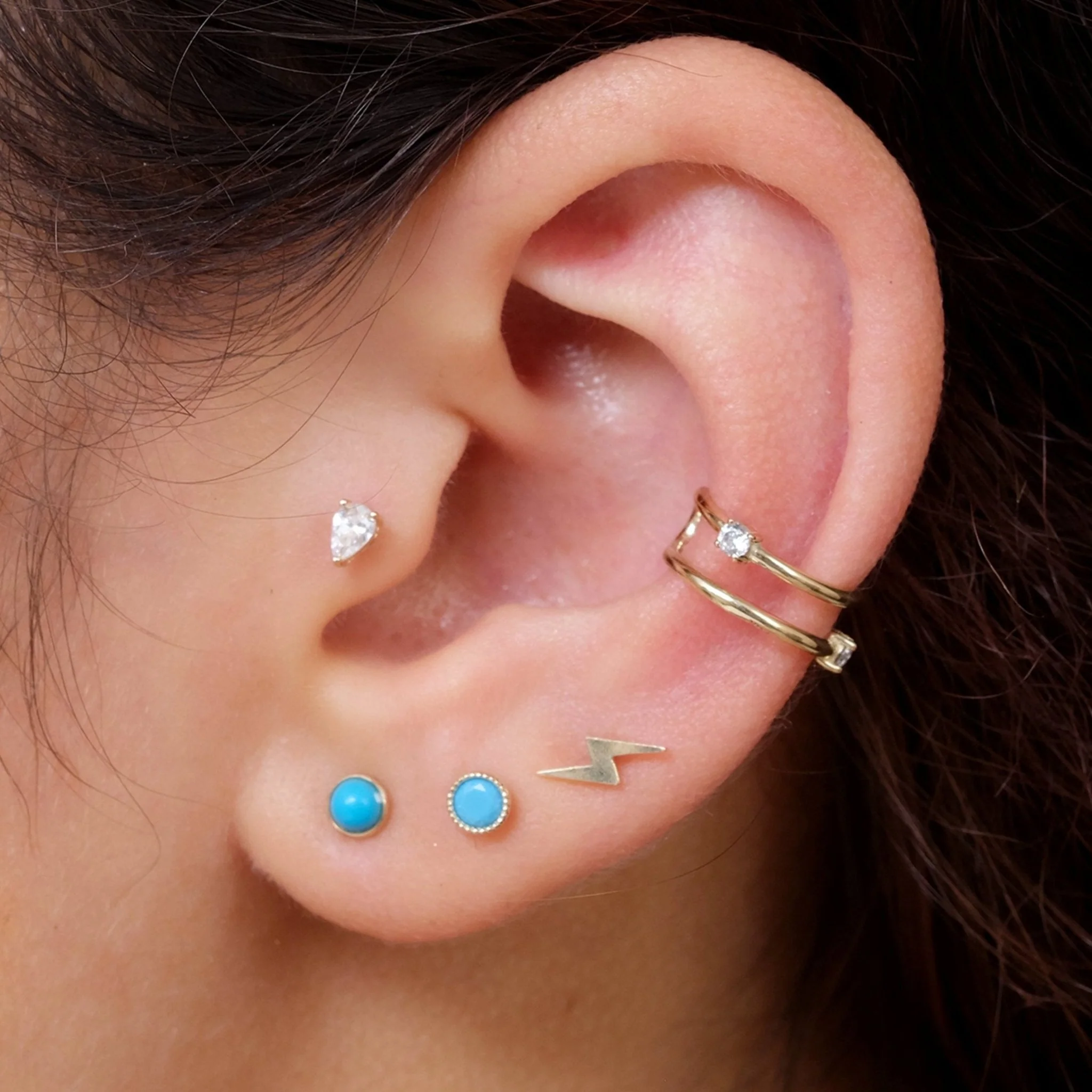 Yellow Gold Pear Gemstone Flat Back Stud Earring - Image 8