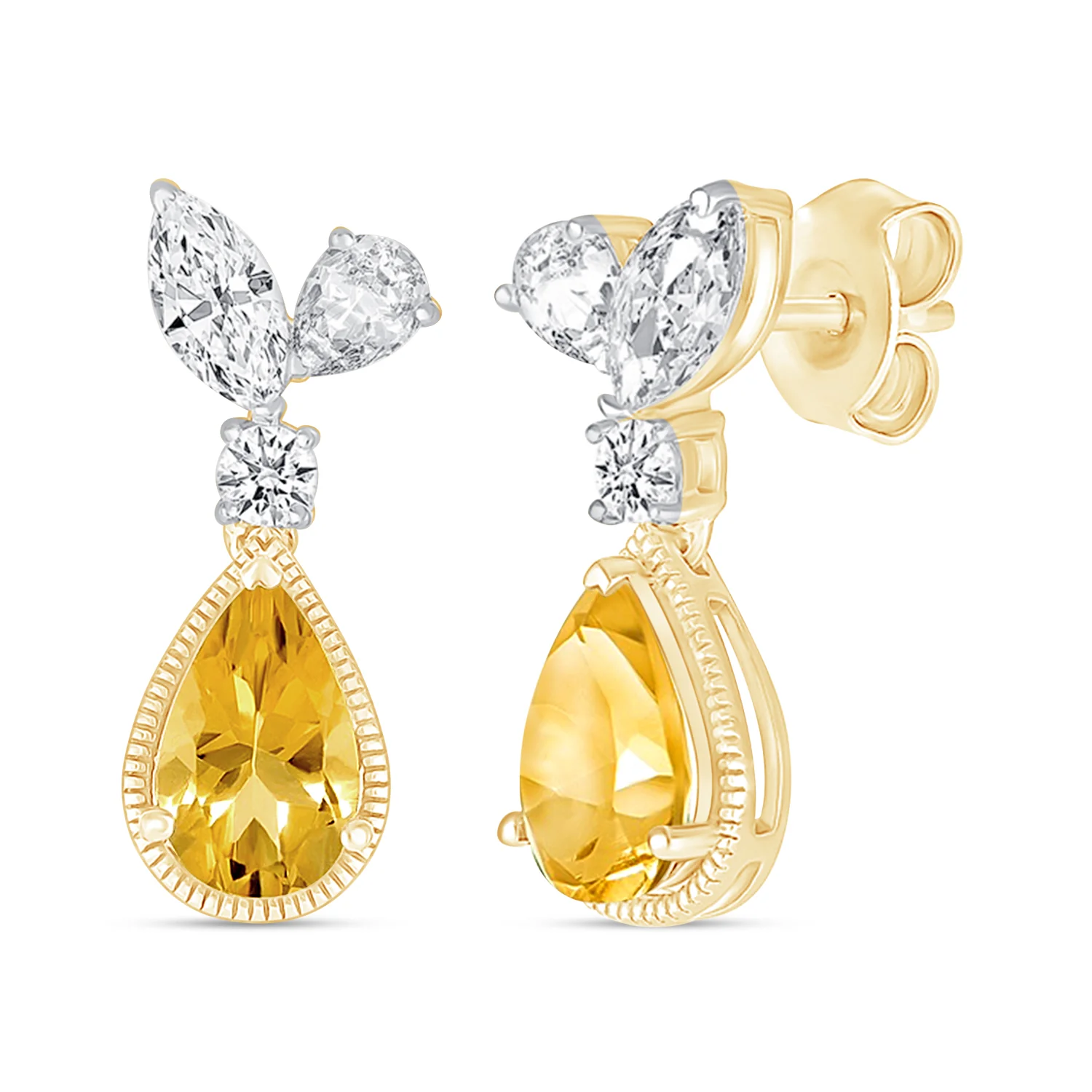 Yellow Gold Pear Cut Citrine Sapphire Dangle Earring
