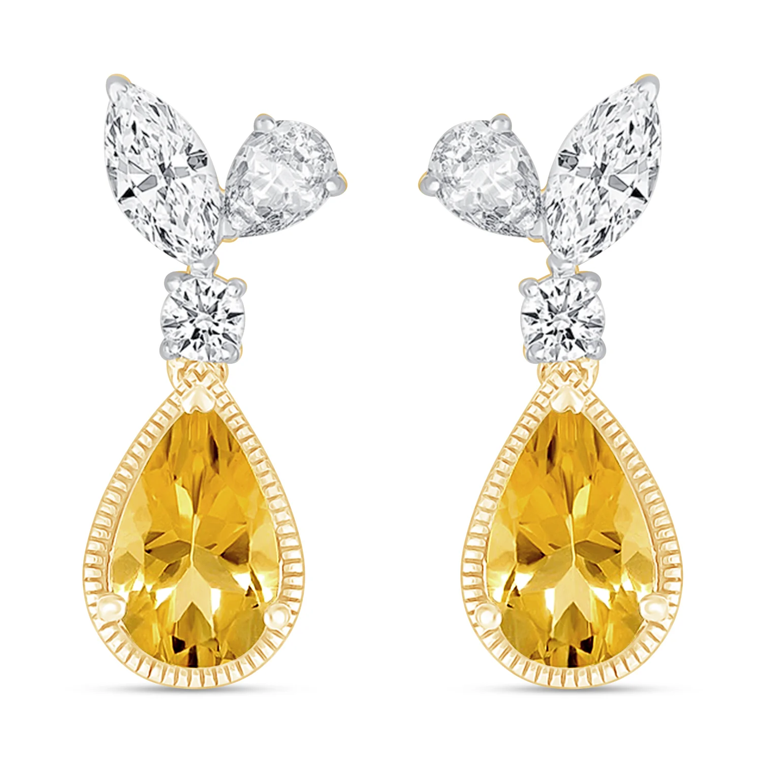 Yellow Gold Pear Cut Citrine Sapphire Dangle Earring - Image 11