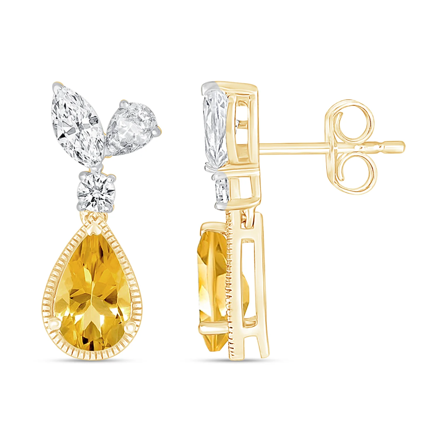 Yellow Gold Pear Cut Citrine Sapphire Dangle Earring - Image 12
