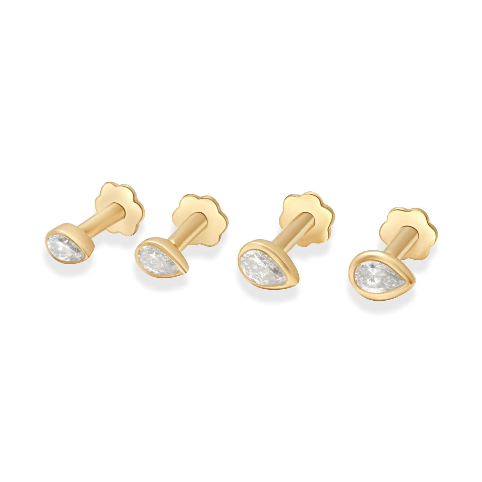 Yellow Gold Pear Diamond Bezel Set Flat Back Earring - Image 3