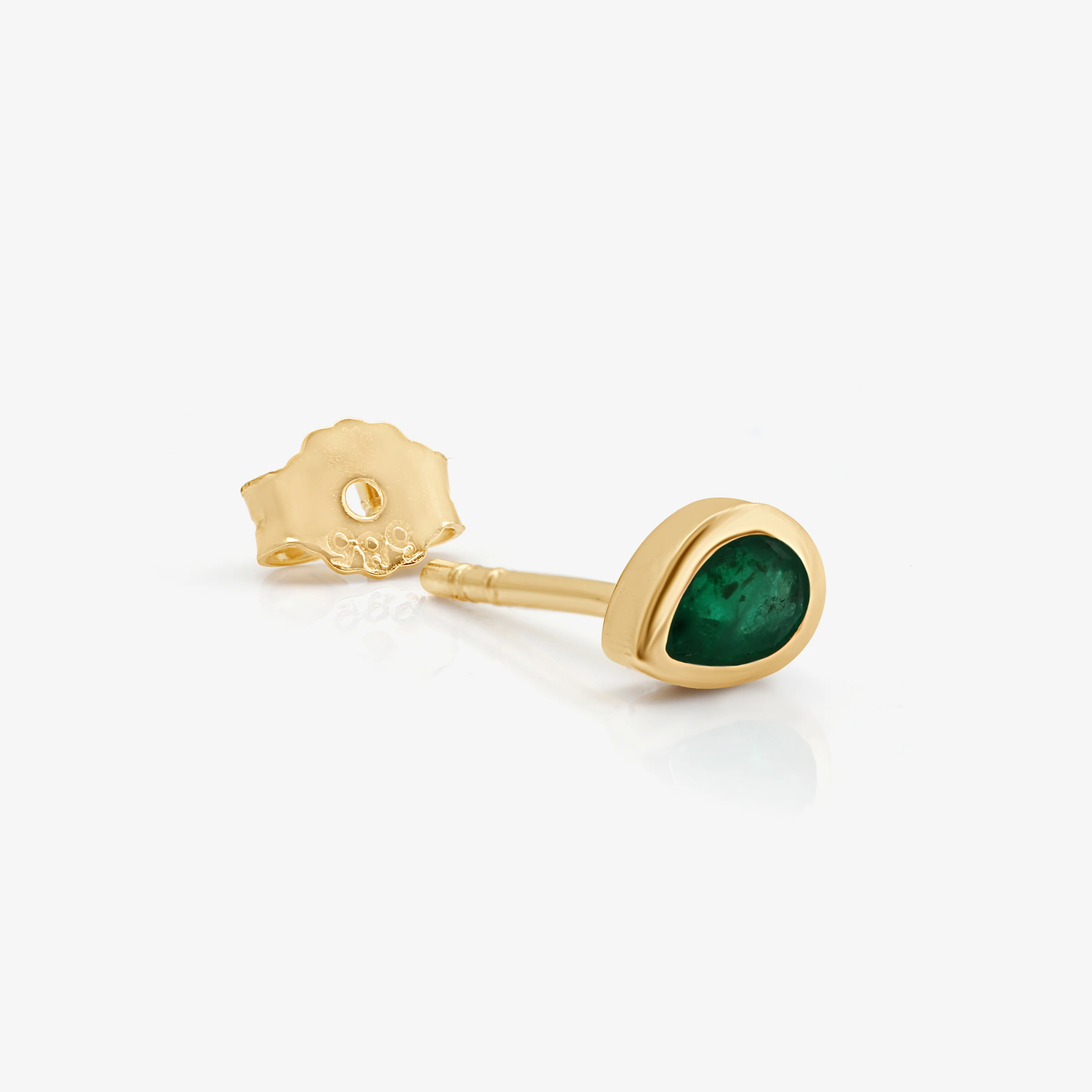 Yellow Gold Pear Emerald Bezel Set Stud - Image 2