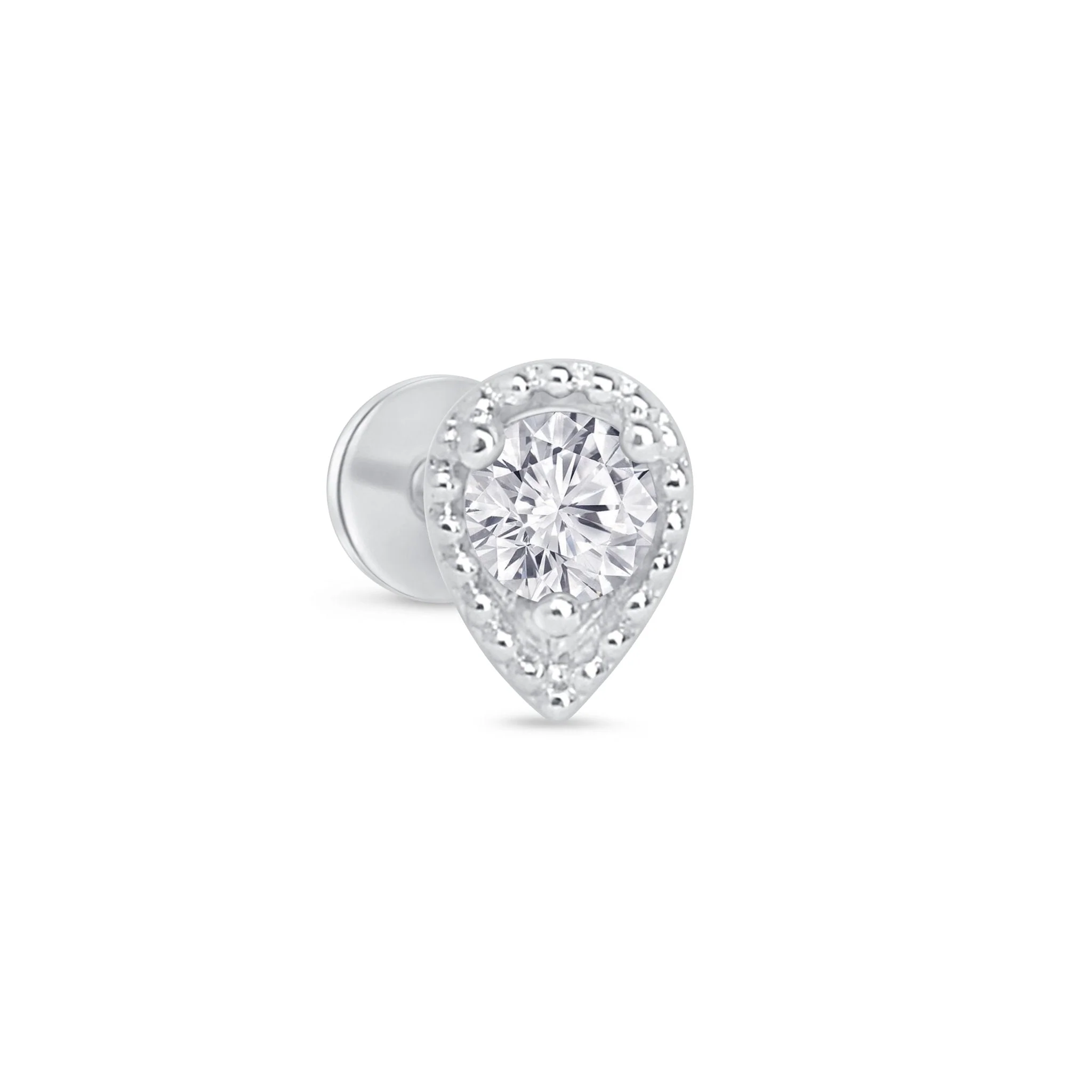 White Gold Pear Diamond Milgrain Set Flat Back Earring