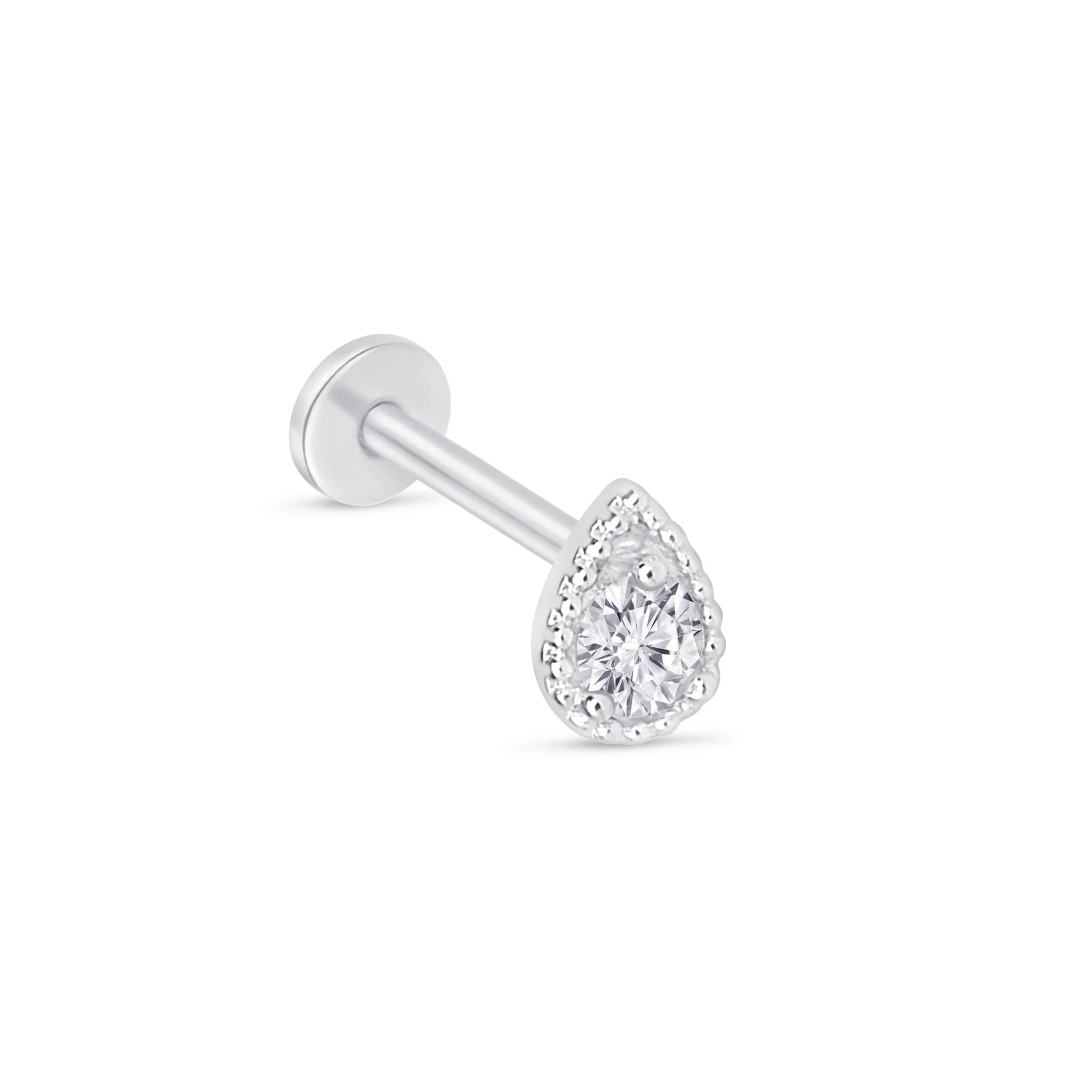 White Gold Pear Diamond Milgrain Set Flat Back Earring - Image 4
