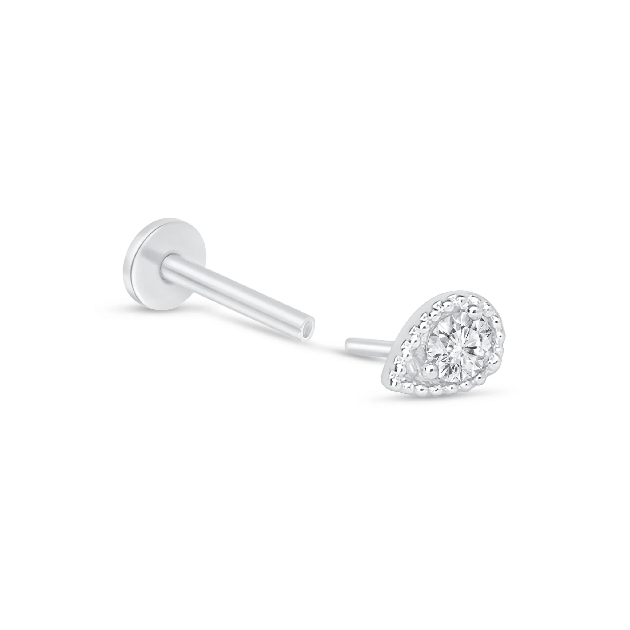 White Gold Pear Diamond Milgrain Set Flat Back Earring - Image 6