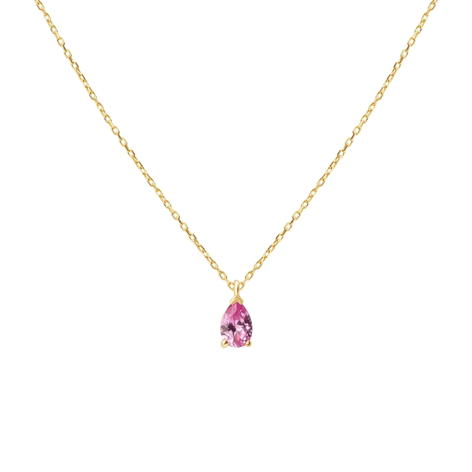 Yellow Gold Pear Pink Topaz Pendant Necklace