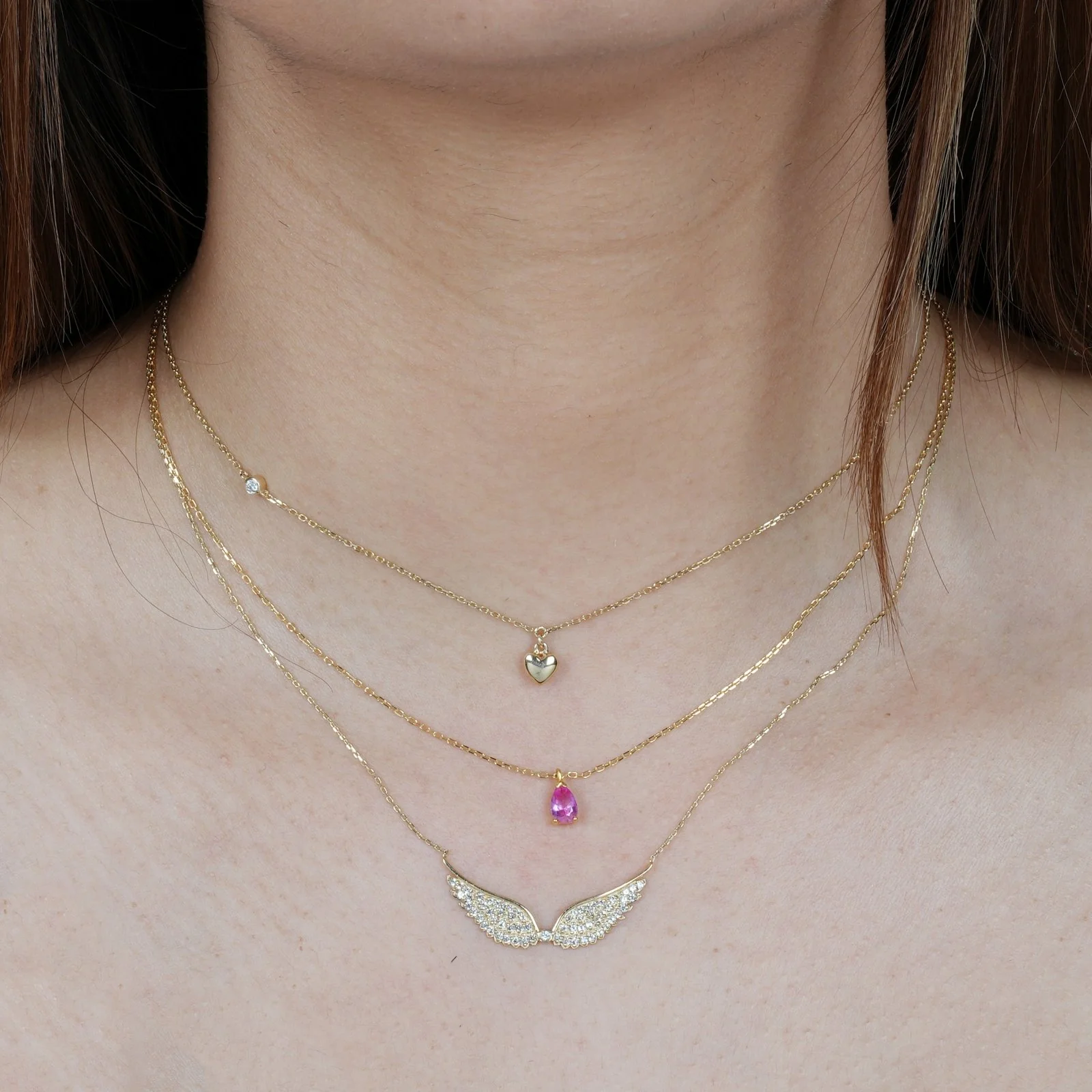 Yellow Gold Pear Pink Topaz Pendant Necklace - Image 7