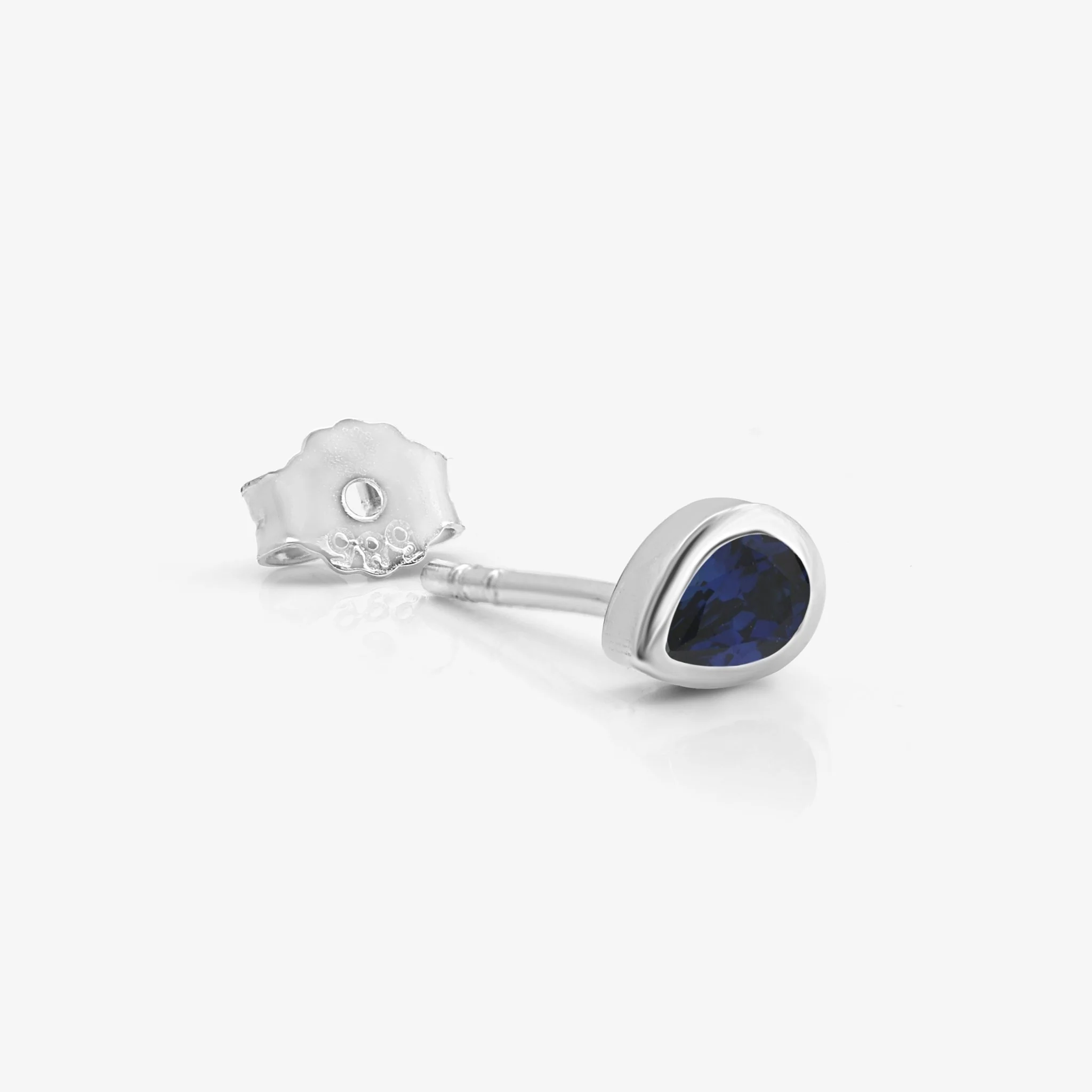 White Gold Pear Sapphire Bezel Stud - Image 2
