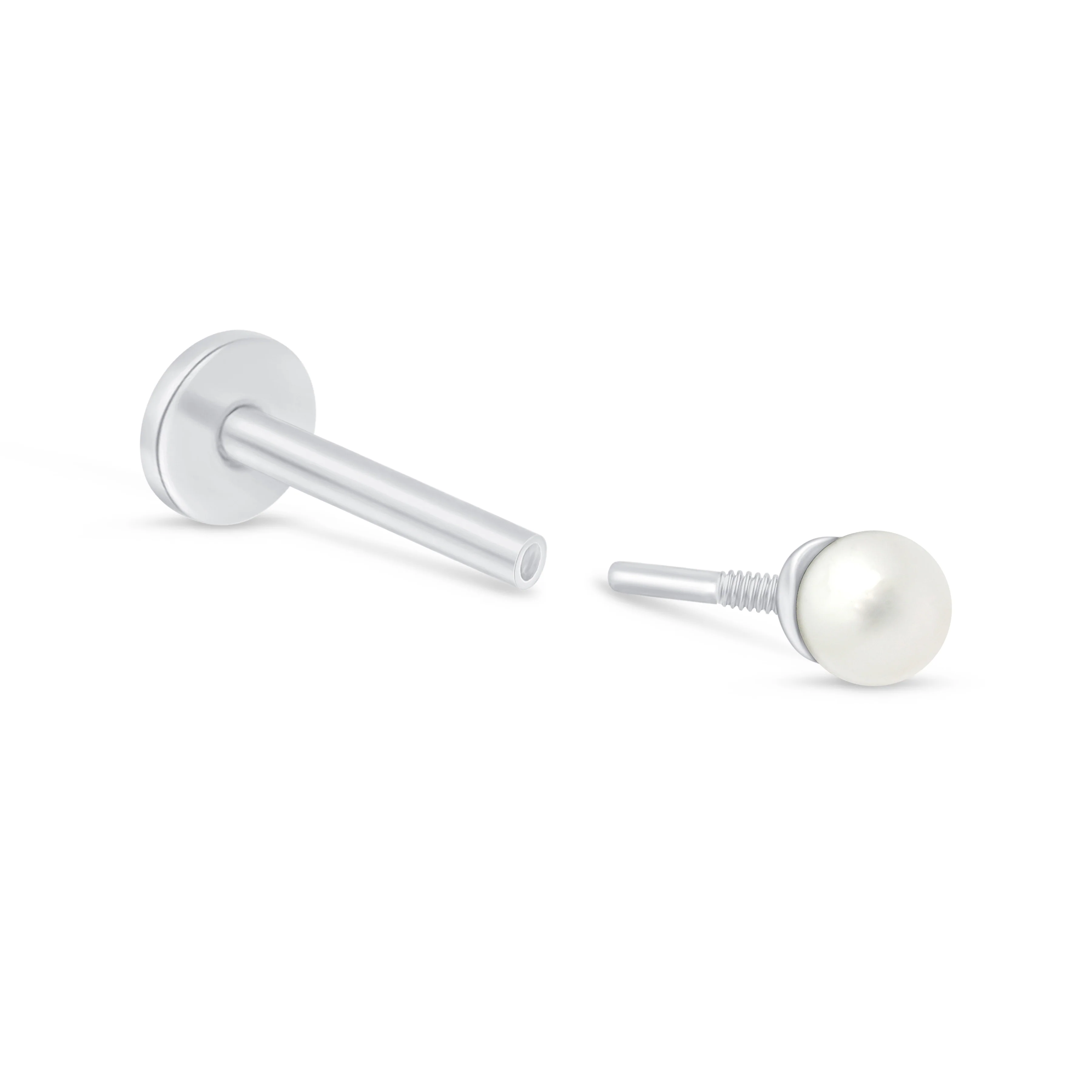 White Gold Pearl Threaded Flat Back Earring - Image 12