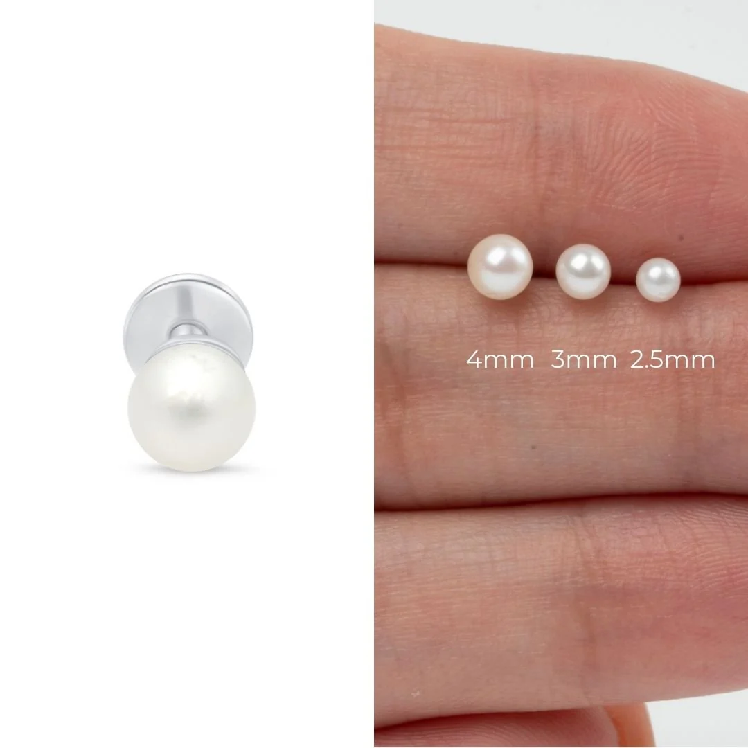 White Gold Pearl Threaded Flat Back Earring - Image 13