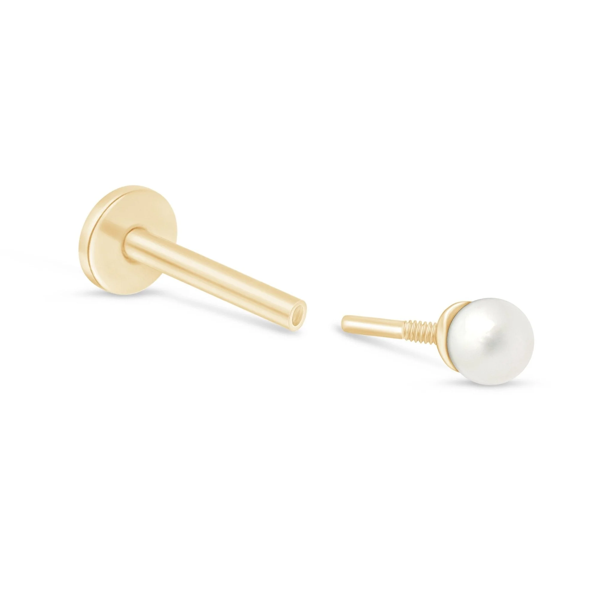 Yellow Gold Pearl Threaded Flat Back Earring - Image 17