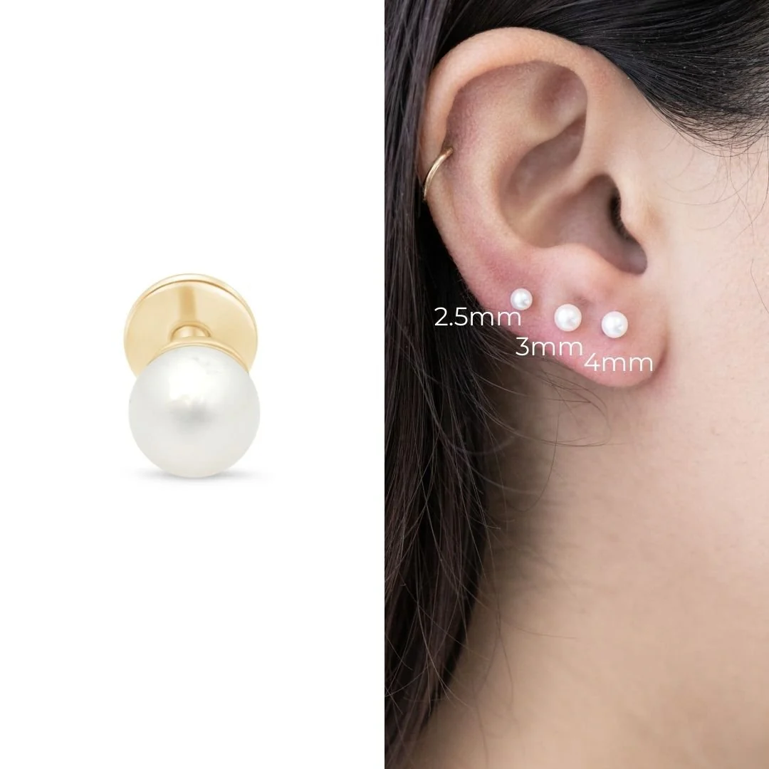Yellow Gold Pearl Threaded Flat Back Earring - Image 18